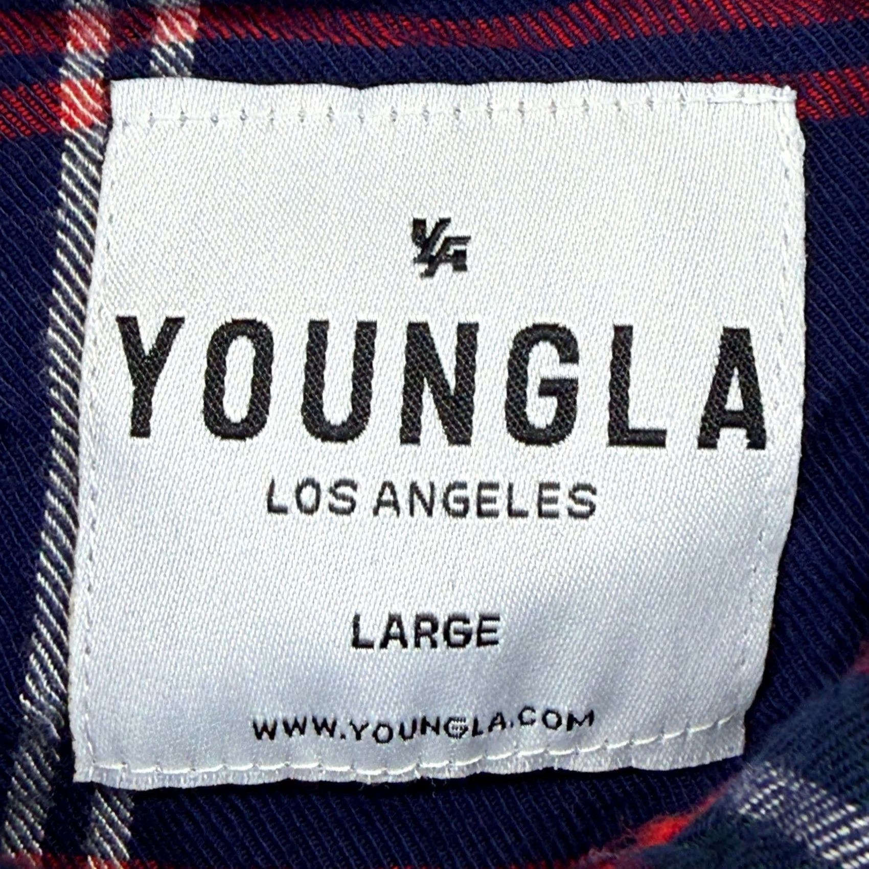 YoungLA YoungLA Button-Up Shirt Plaid Navy Red White L Mens Casual Western 806 Viscose Rayon Cotton? Size US L / EU 52-54 / 3 - 3 Thumbnail