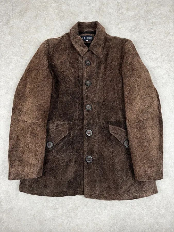 Armani 2000s Armani Brown Texture Leather Buttoned Jacket Size US L / EU 52-54 / 3 - 1 Thumbnail