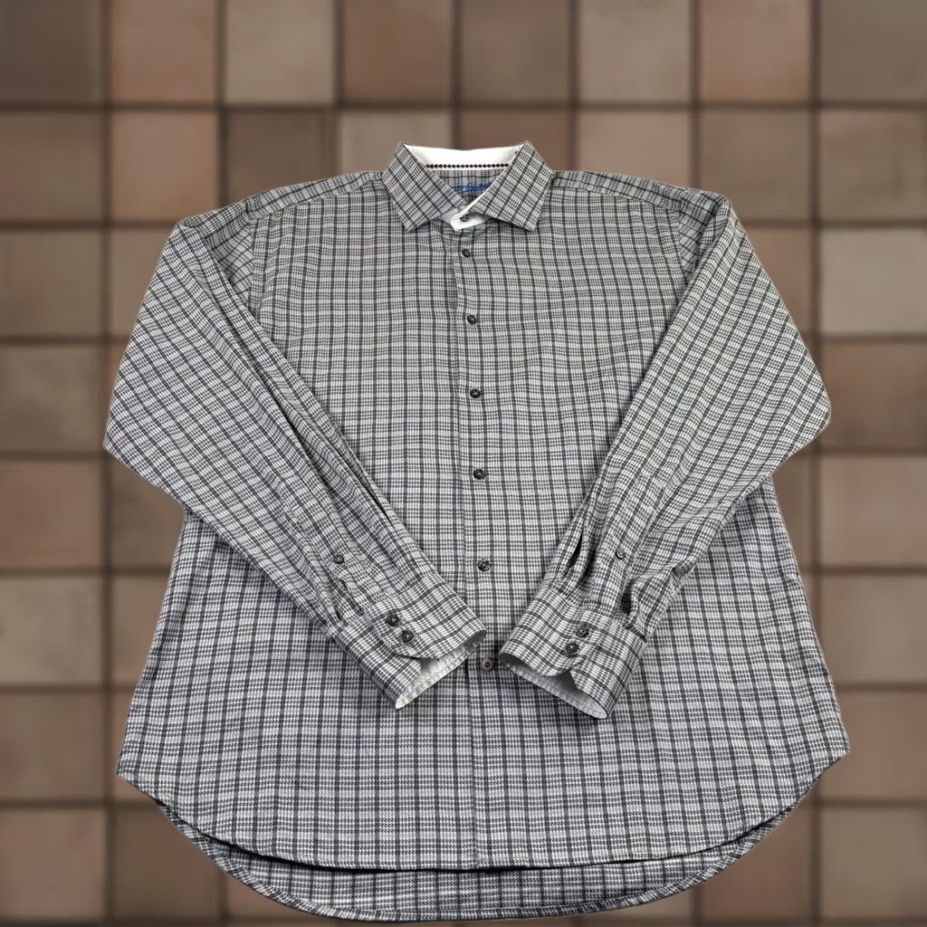 Robert Graham VINTAGE Robert Graham Shirt Mens XL Gray Plaid Button Up Flip Cuff Long Sleeve Size US XL / EU 56 / 4 - 1 Thumbnail