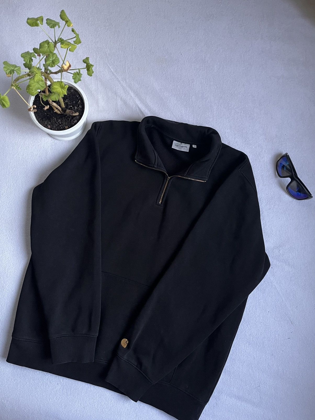 Carhartt Carhartt 1/3 Zip Sweatshirt Black – Logo Sleeve – Size L/XL Size US XL / EU 56 / 4 - 1 Thumbnail