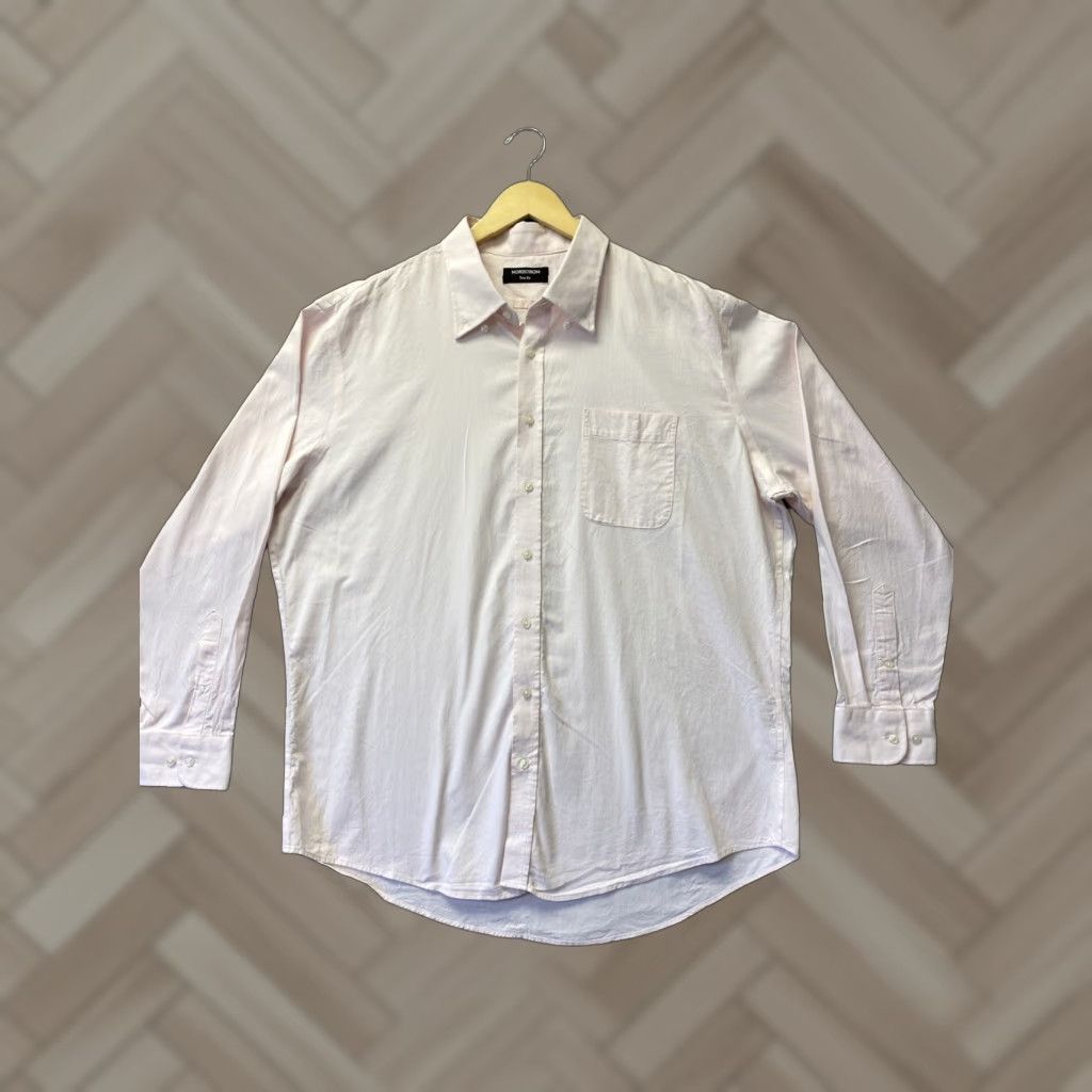 Nordstrom Nordstrom Dress Shirt Mens 15.5 Slim Light Pink 100% Cotton Long Sleeve Barrel Cuff, Workwear, Business, Casual, Regular Fit Size 40R - 1 Thumbnail