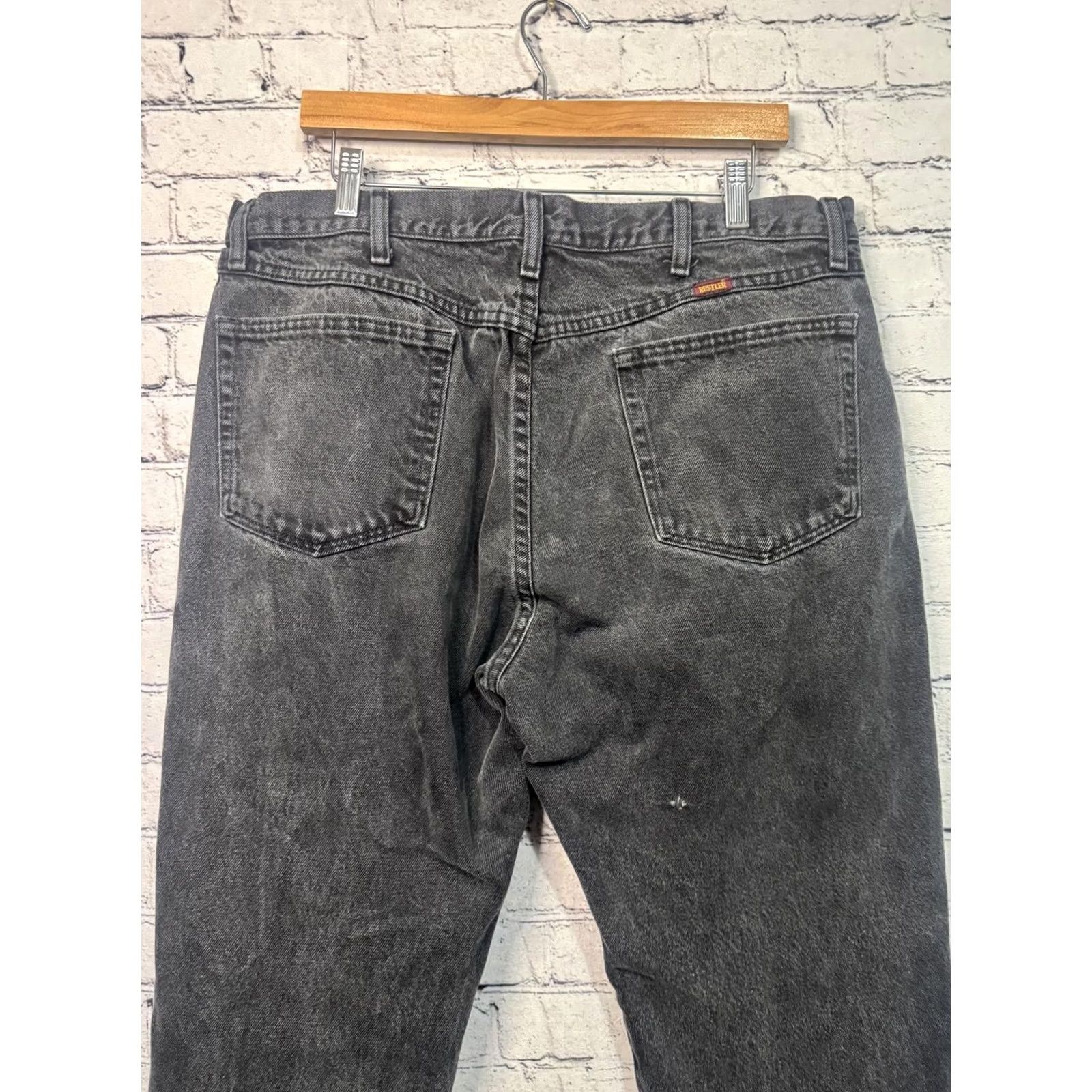 Denime Rustler Men's Black Denim Jeans Size 38x32 Straight Leg Button Closure Regular Waist 38 Inseam 32 Charcoal Wash Denim Solid Vintage No Be e? Size US 38 / EU 54 - 7 Thumbnail