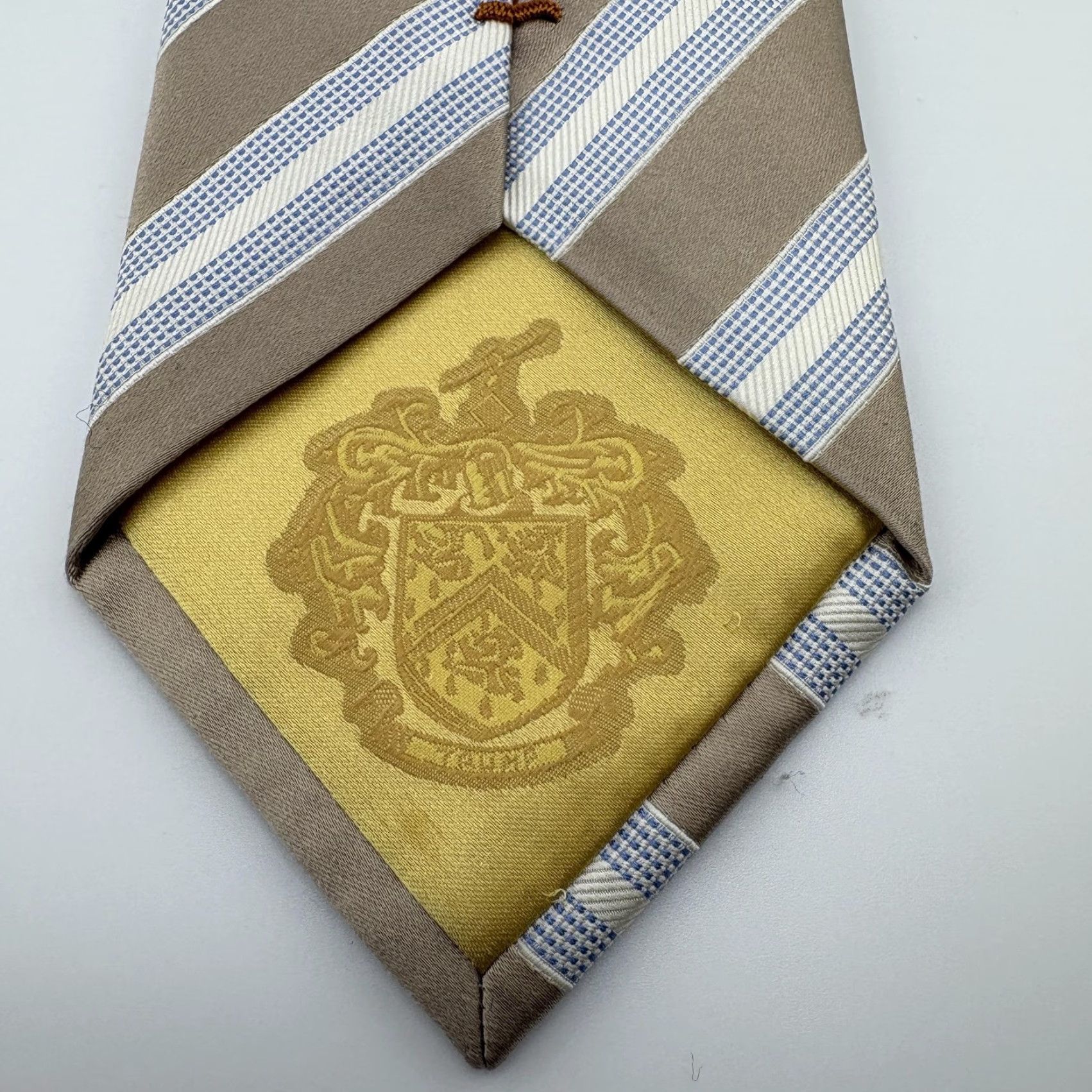 Vintage Donald J Trump Signature Collection Tie Mens One Size Tan Blue Stripe Silk Size ONE SIZE - 3 Thumbnail