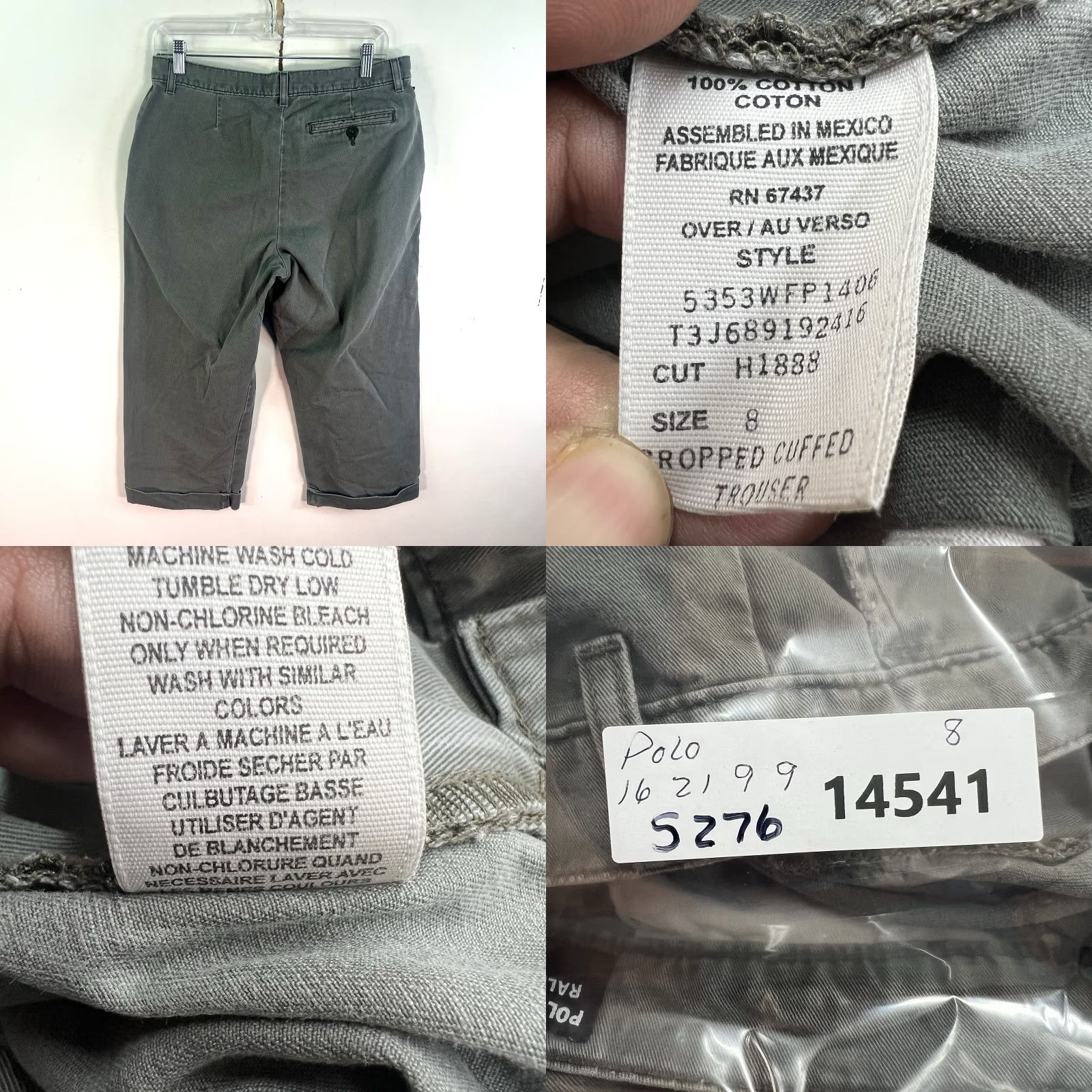 Polo Ralph Lauren VINTAGE Polo Ralph Lauren Pants Womens Size 8 Gray Cropped Cuffed Twill Inseam 21in 32x21 Button Zip Logo Casual 90s College Love Size 30" / US 8 / IT 44 - 8 Thumbnail