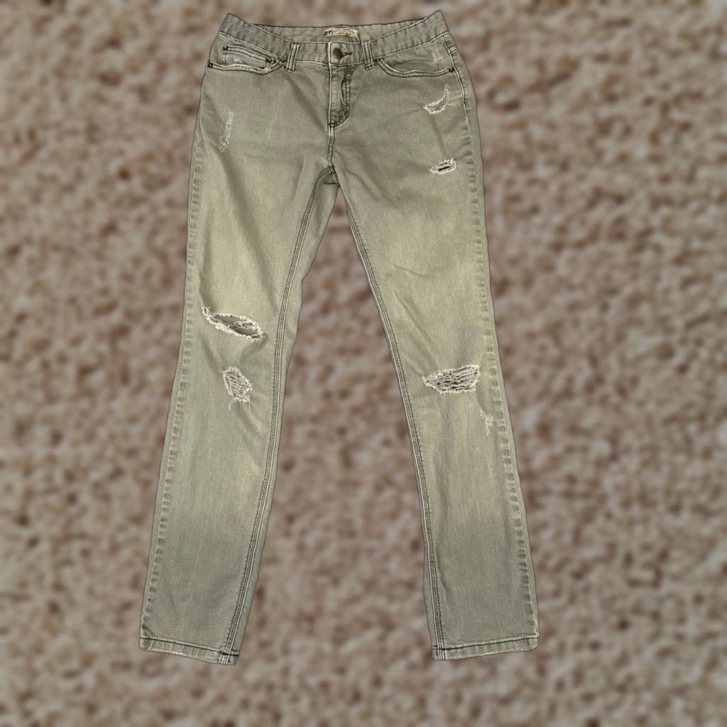 Free People Free People Jeans Womens Green Distressed Skinny Cotton Blend Mid Rise 28x30 Capacity Zip Size 27" / US 4 / IT 40 - 1 Thumbnail