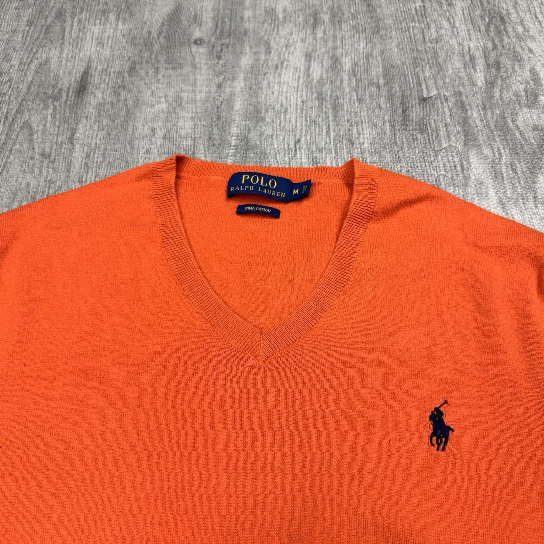 Ralph Lauren VINTAGE Ralph Lauren Men’s Polo V-Neck Sweater 100% Cotton Pullover Fall Winter Preppy Medium Orange Size US M / EU 48-50 / 2 - 2 Thumbnail