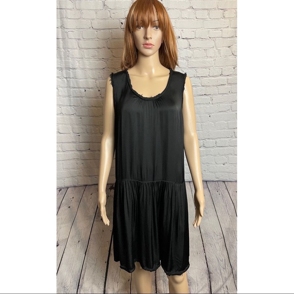 Other New $390 Raquel Allegra Black Satin Raw Edge DRESS Size M / US 6-8 / IT 42-44 - 1 Thumbnail