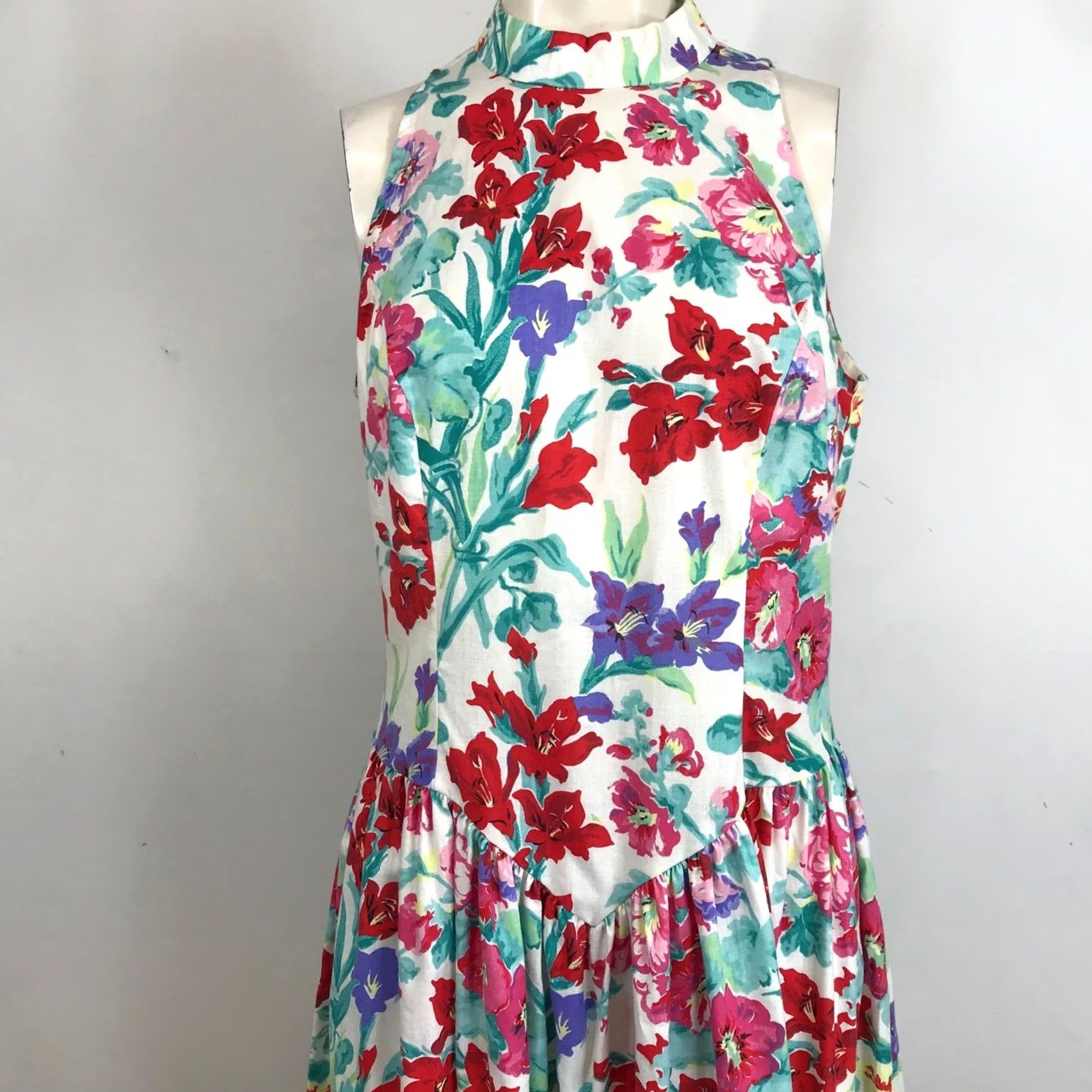 Vintage VINTAGE Brittany Nicole Women Halter Midi Dress 11/12 Floral White Sundress Size L / US 10 / IT 46 - 2 Thumbnail