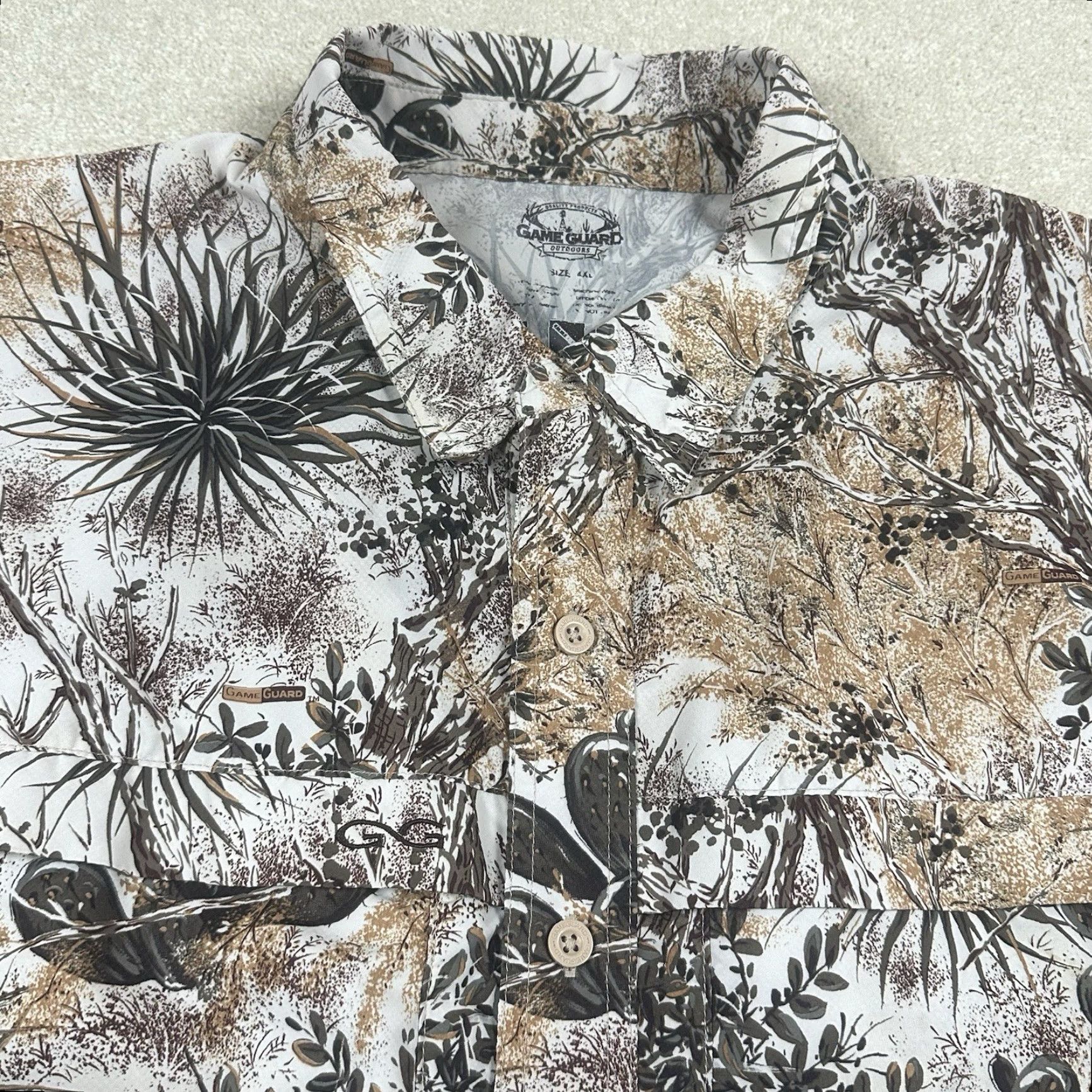 Vintage Game Guard Shirt Mens 4XL Beige Desert Camouflage Camo Button Up Size US XXL / EU 58 / 5 - 4 Thumbnail