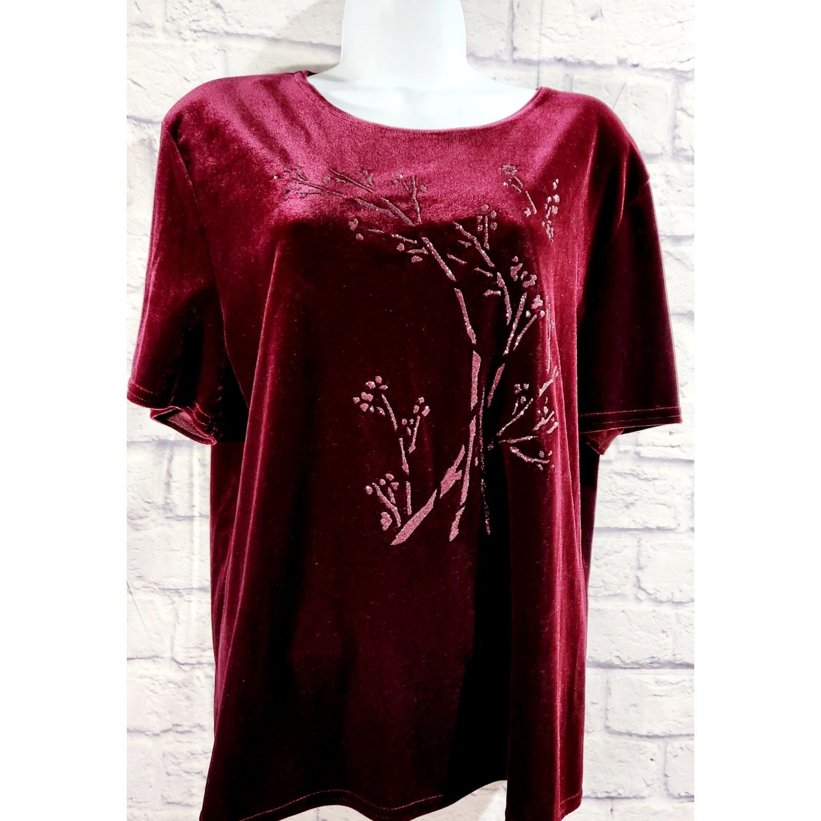 Other Kathie Lee Burgundy Velour Glitter Floral Bodice Top XL Size XL / US 12-14 / IT 48-50 - 1 Thumbnail