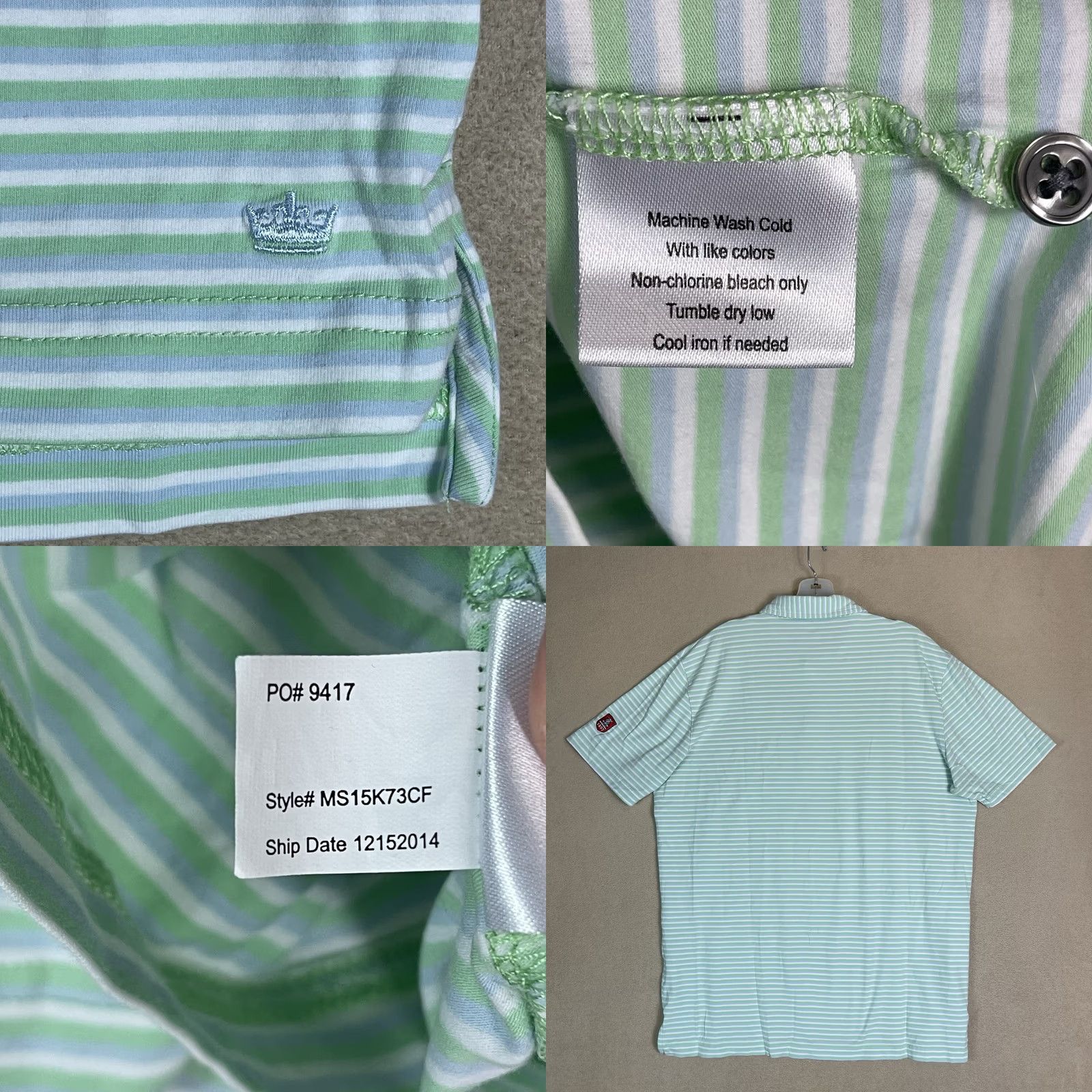 Peter Millar Peter Millar Polo Shirt Mens L Green Striped Crown Crafted Golf Performance Shirt Size US L / EU 52-54 / 3 - 8 Thumbnail