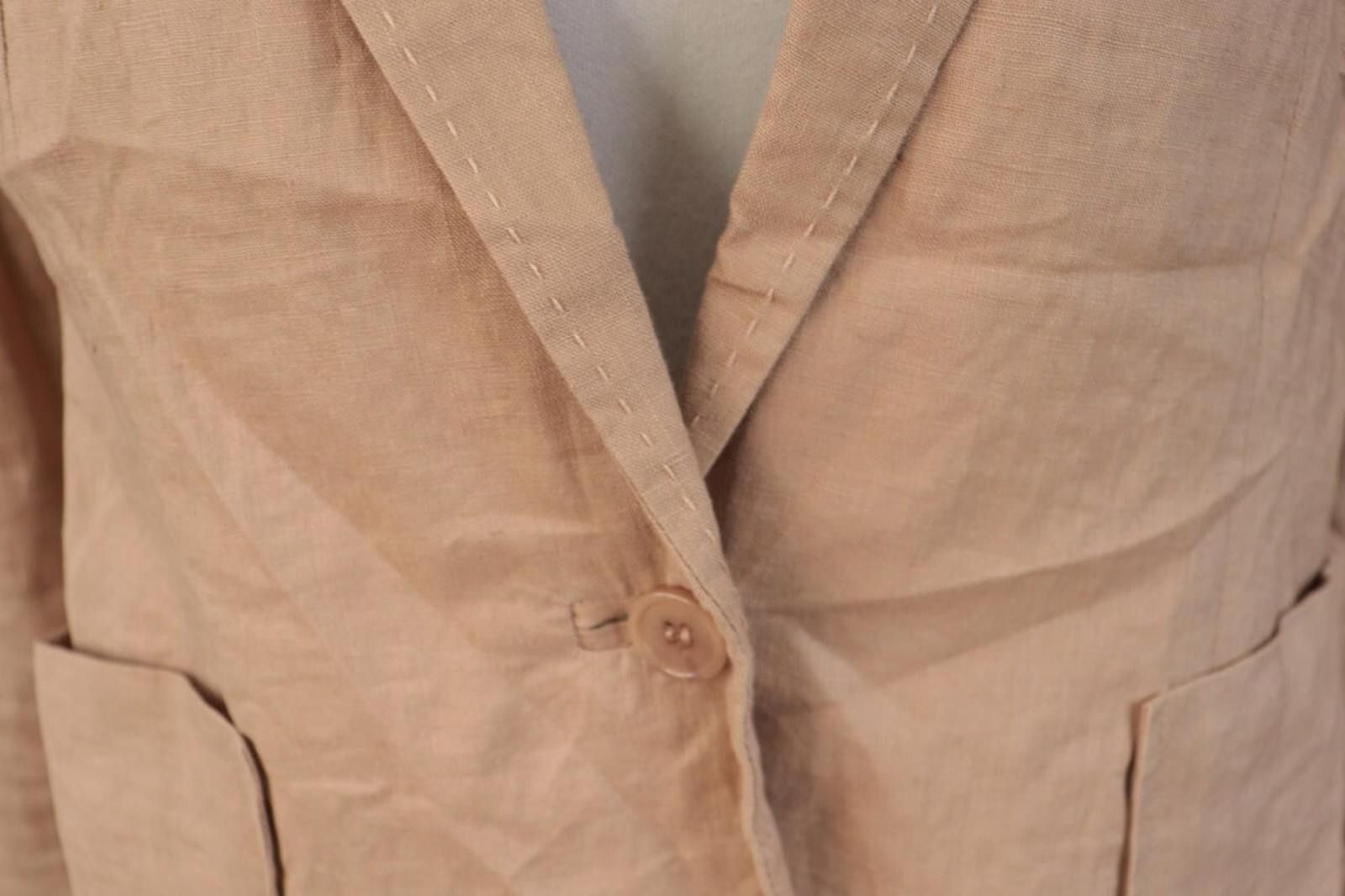Oscar De La Renta Oska Beige 100% Linen Single Breasted Blazer Jacket Size 2 Size XS / US 0-2 / IT 36-38 - 3 Thumbnail