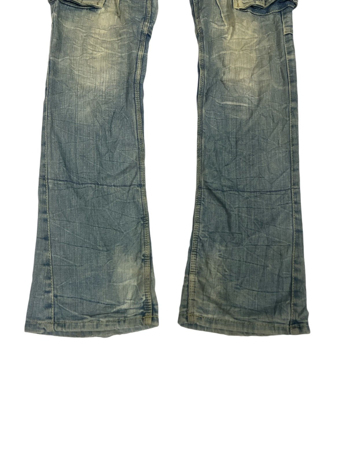 Japanese Brand FLARED🔥THRASHED FADED CARGO DENIM PANT Size US 30 / EU 46 - 3 Thumbnail