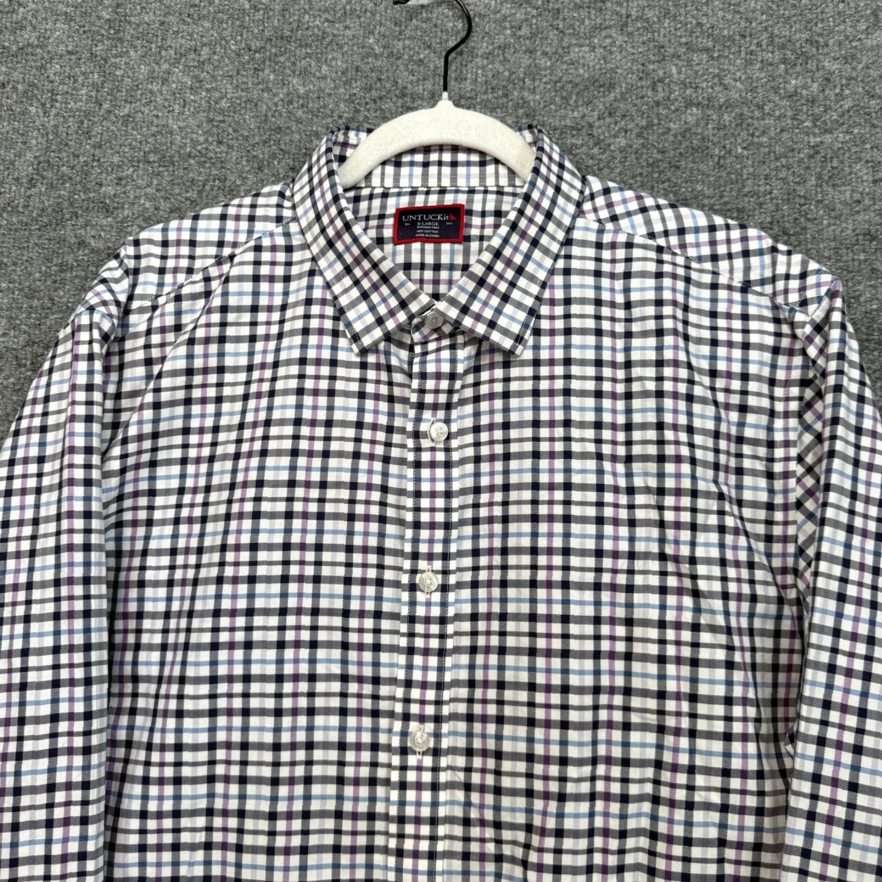 UNTUCKit Untuckit Button Up Shirt Mens XL White Blue Plaid Wrinkle Free Long Sleeve Nice Size US XL / EU 56 / 4 - 2 Thumbnail
