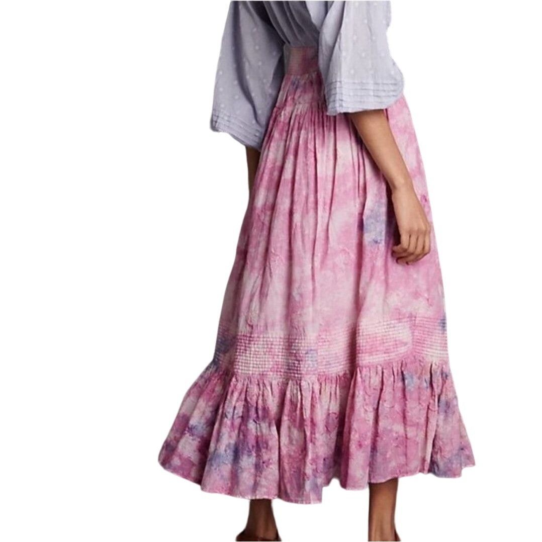 Anthropologie Anthropologie Maxi Skirt S Pink Cotton Tie-Dyed Tiered Embro Size 26" / US 2 / IT 38 - 17 Thumbnail