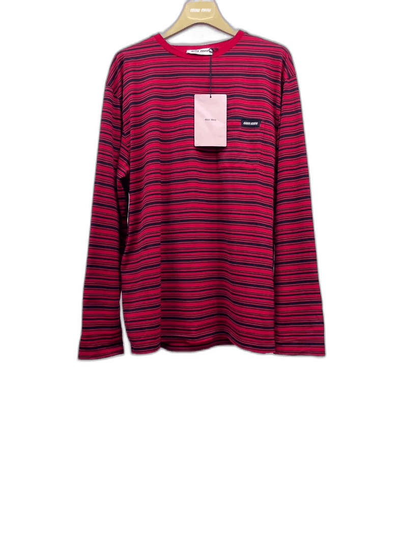 Miu Miu Miu Miu Long Sleeve Striped Top in Red-yf Size US XS / EU 42 / 0 - 1 Thumbnail