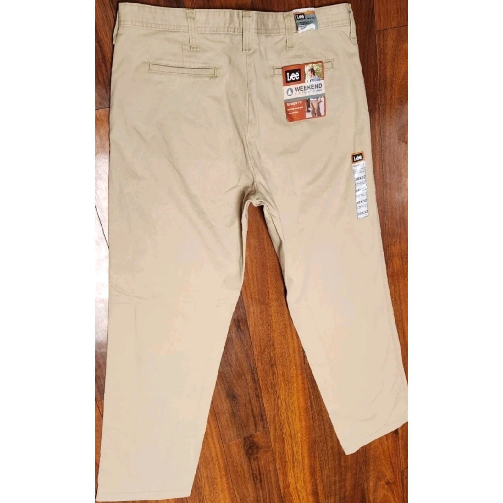 Lee LEE Weekend Chino Pants Straight Men 38x32 Vintage NWT Beige Cotton Flat Front Regular Rise Adjustable? (remove?) Size US 38 / EU 54 - 2 Thumbnail