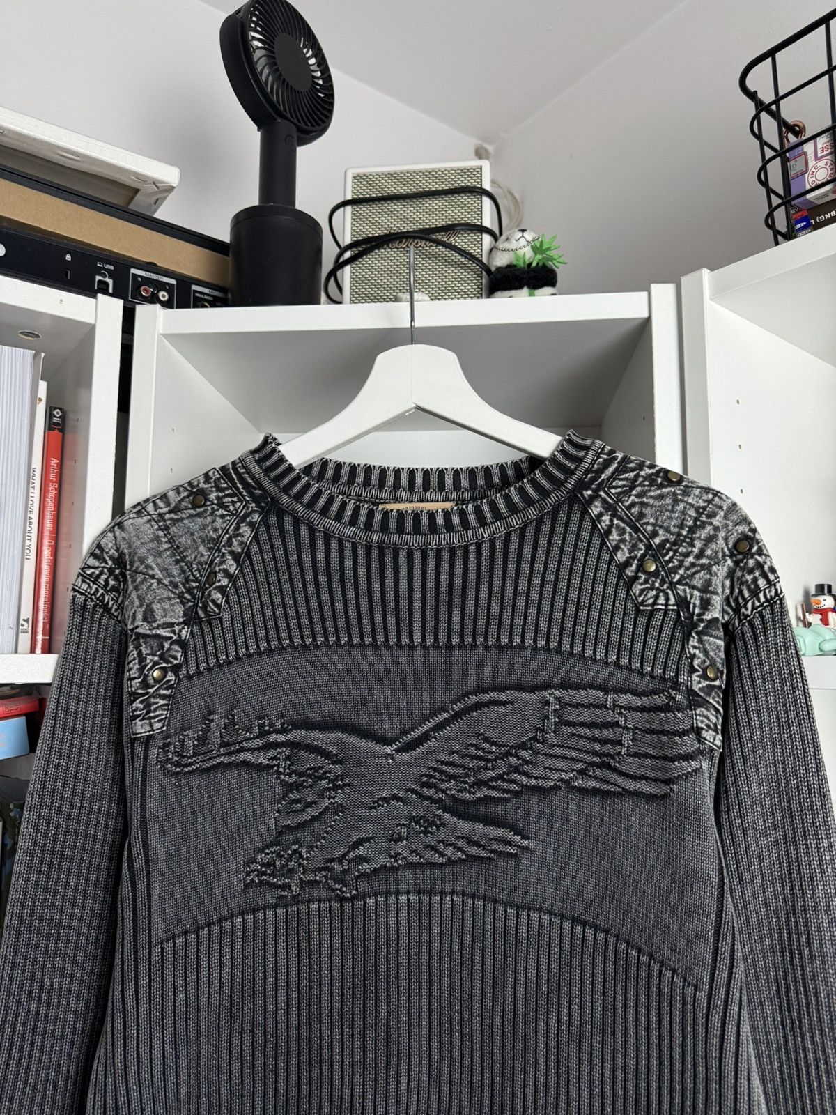 Japanese Brand Vintage y2k grey eagle ribbed sweater XL opium archive drain Size US XL / EU 56 / 4 - 3 Thumbnail