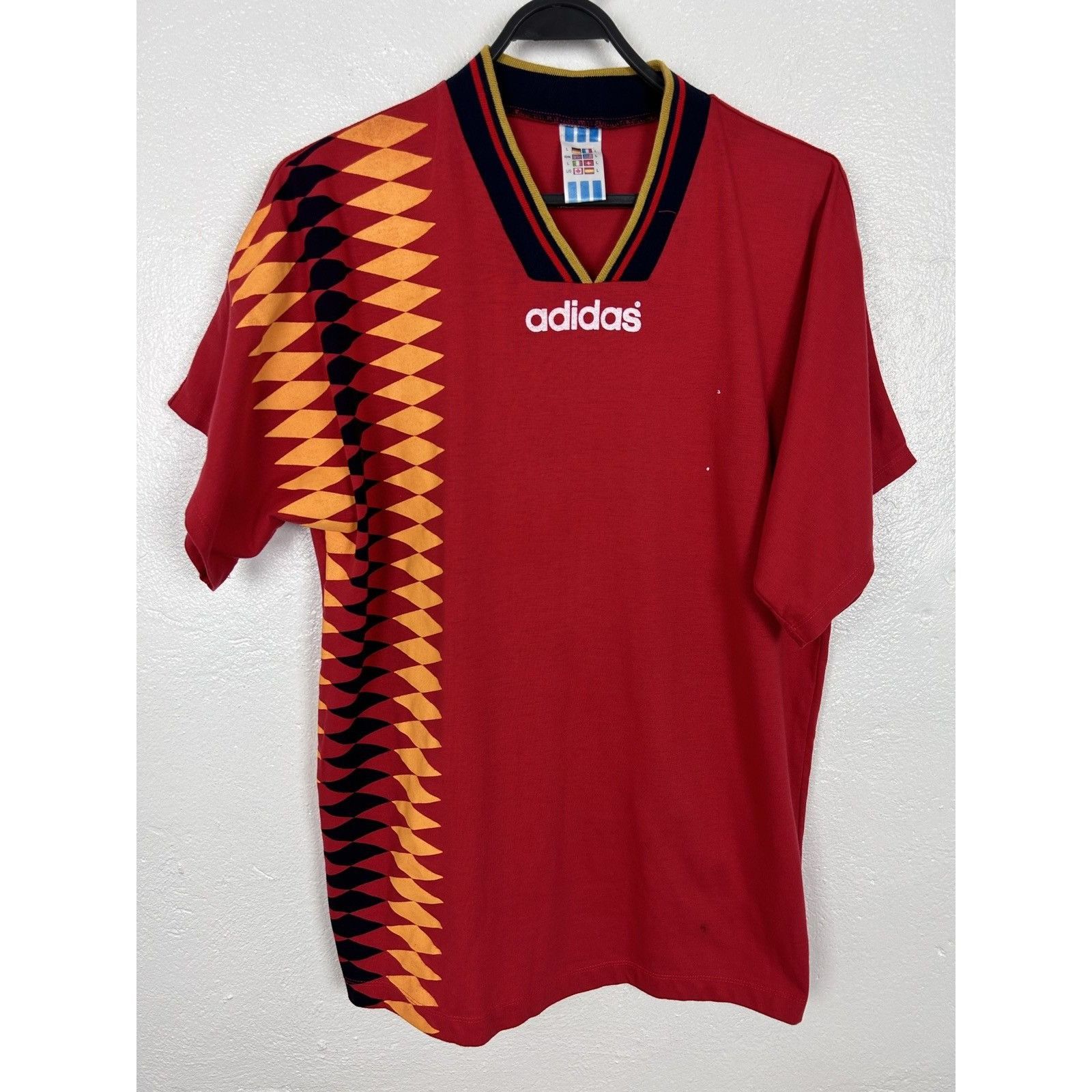 Adidas 90s Vintage 1994 Spain RSFF Home Kit V-Neck T-Shirt In Red Size US L / EU 52-54 / 3 - 1 Thumbnail