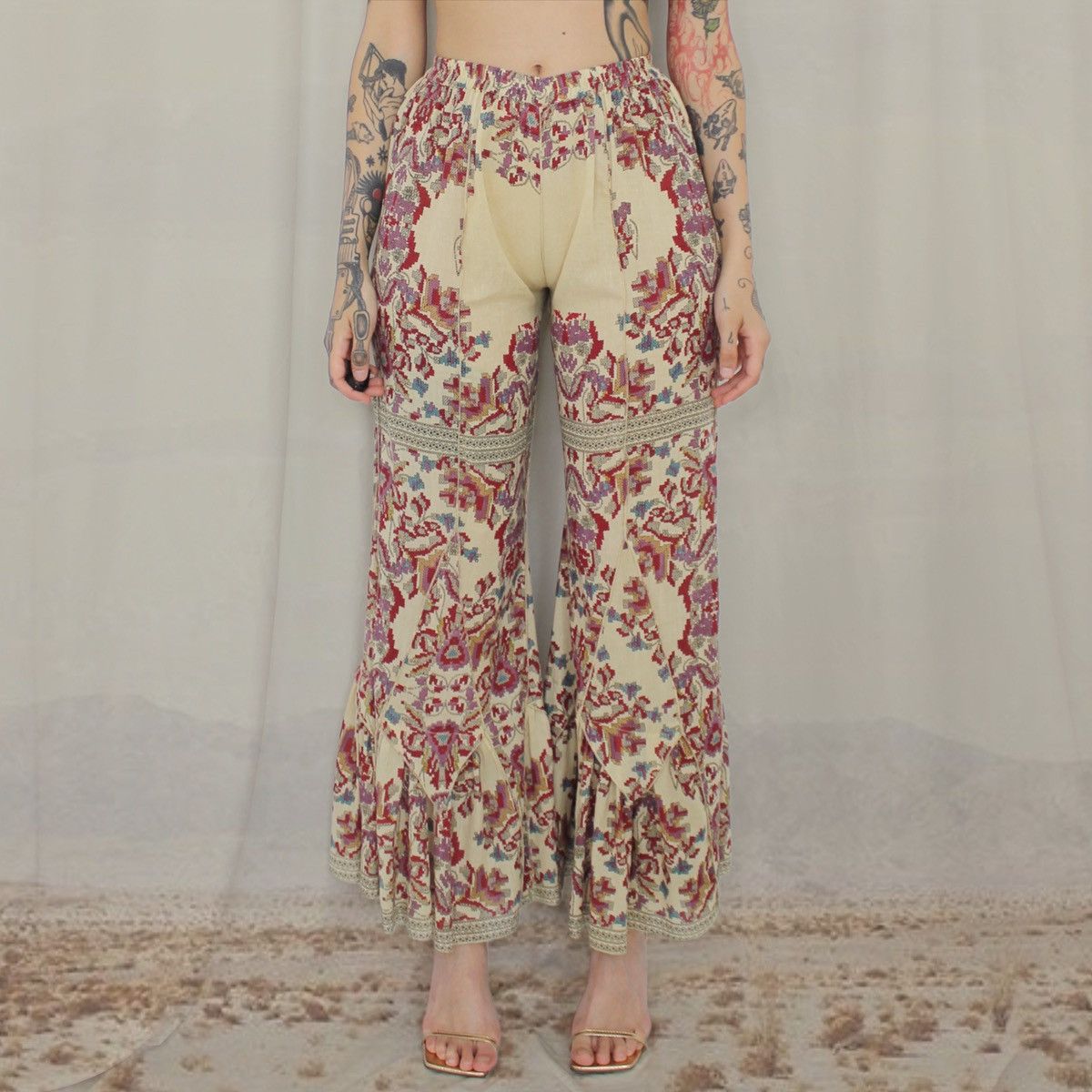 Vintage 🌷FLARED BOHO PANTS🌷 Size 28" / US 6 / IT 42 - 2 Thumbnail