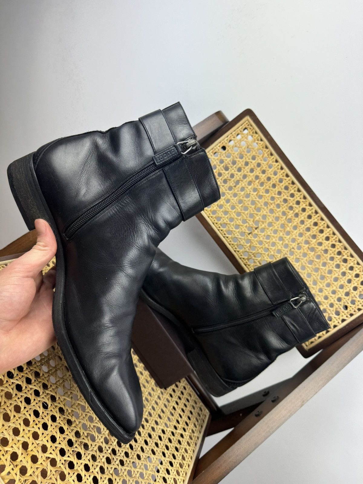 Gucci × Japanese Brand × Vintage Gucci Side Zip Boots Black 12 E Leather GG Logo Chelsea Size US 12 / EU 45 - 5 Thumbnail