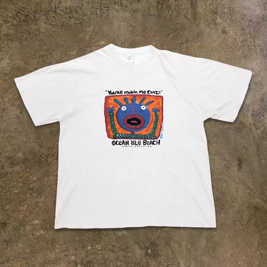 Vintage White loose retro fun cartoon monster print tee Size US M / EU 48-50 / 2 - 1 Thumbnail