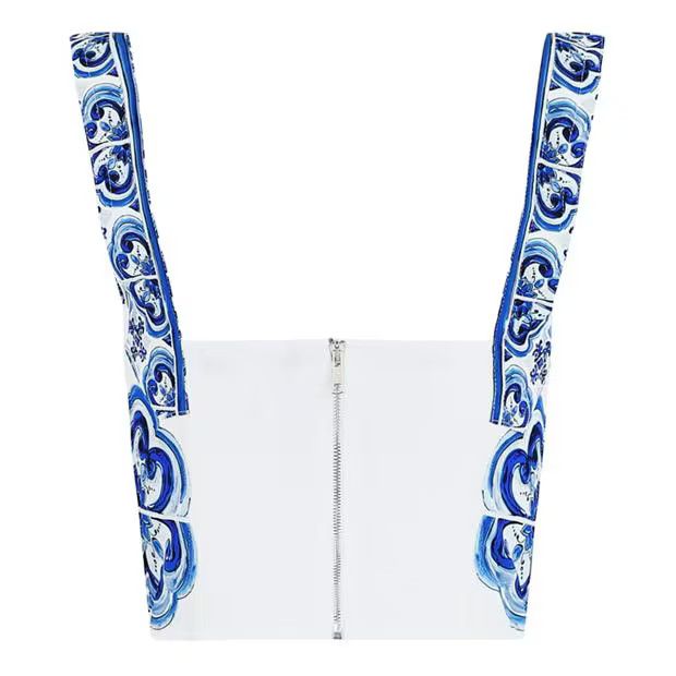Dolce & Gabbana o1g2r1mq1024 Bustier Top in Blue & White Size M / US 6-8 / IT 42-44 - 2 Thumbnail