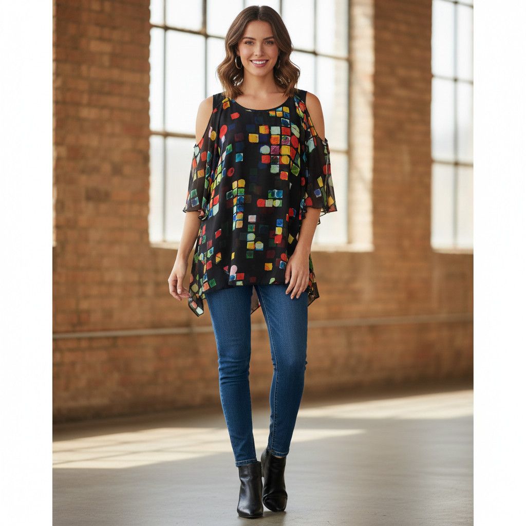 Other Fleur de Lis Size M Blouse Cold Shoulder Sleeveless Chiffon Size M / US 6-8 / IT 42-44 - 4 Thumbnail