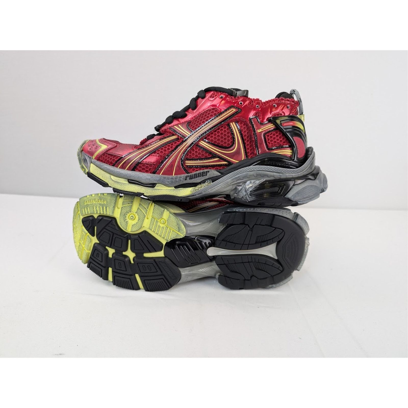 Balenciaga o1rshd1 Mesh Rubber Runner in Red/Yellow/Grey/Black Size US 12 / EU 45 - 10 Thumbnail