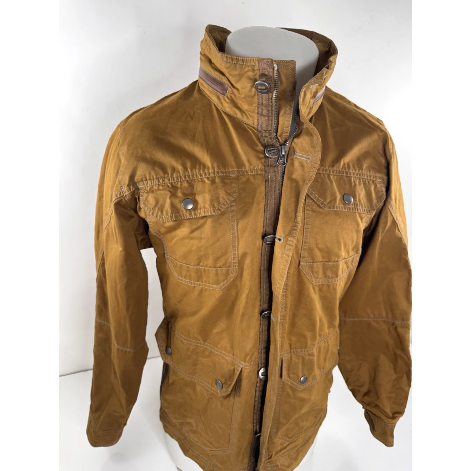 Vintage KUHL Hooded Mens S Field Jacket - Brown - Hiking Waxed Cotton Blend - Outdoor B2 EXCELLENT Size US S / EU 44-46 / 1 - 2 Thumbnail