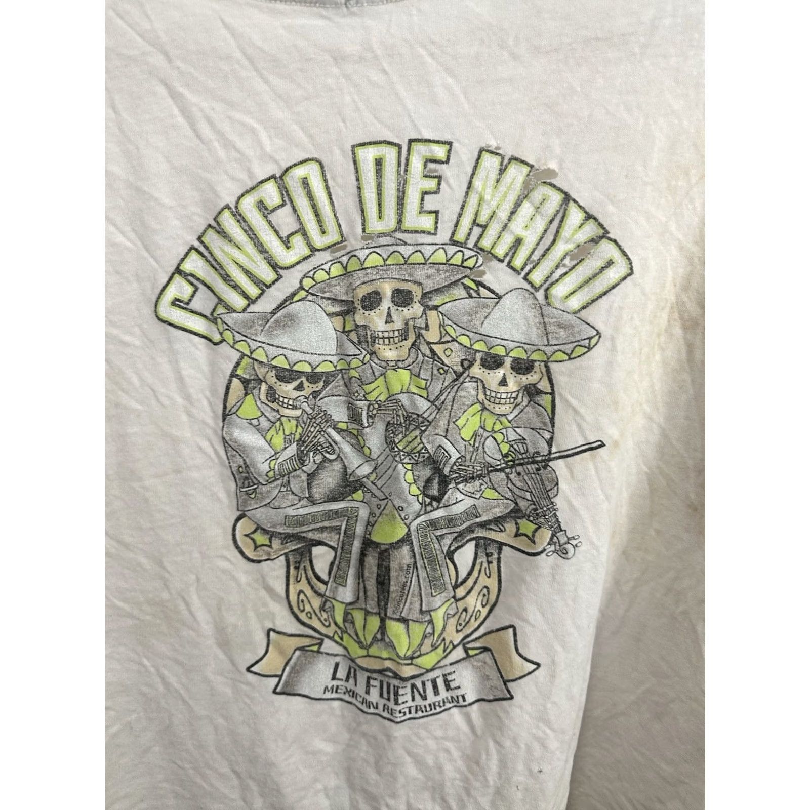 Thrasher VTG Cinco De Mayo Thrashed Distressed Worn Down Cotton T-Shirt XL Shirt Mens White Cream THRASHED WORN DOWN 90s Event Men’s XL Size US XL / EU 56 / 4 - 3 Thumbnail