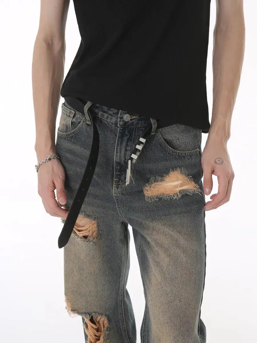 Japanese Brand Retro straight leg hip-hop ripped jeans Size US 32 / EU 48 - 2 Thumbnail