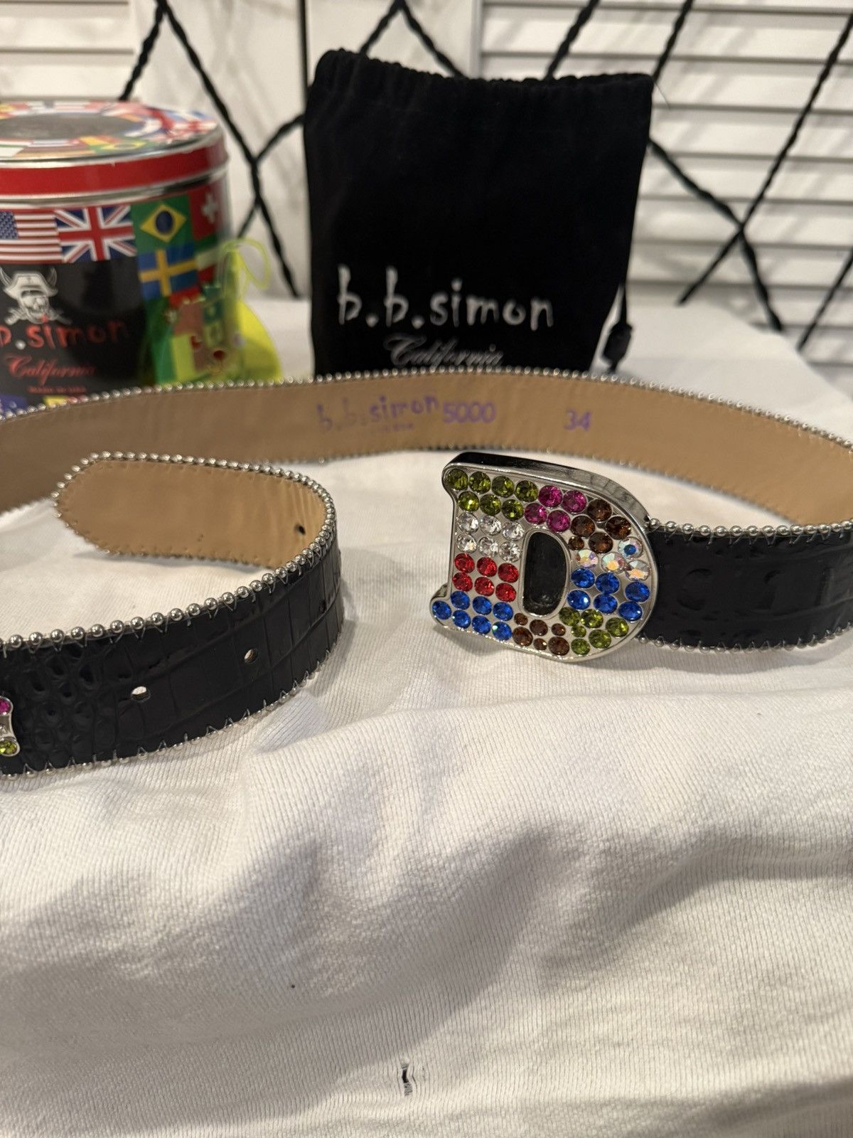 B.B. Simon B.B. Simon Black Croc Belt w/ Crystal D Buckle Size 34 - 2 Thumbnail