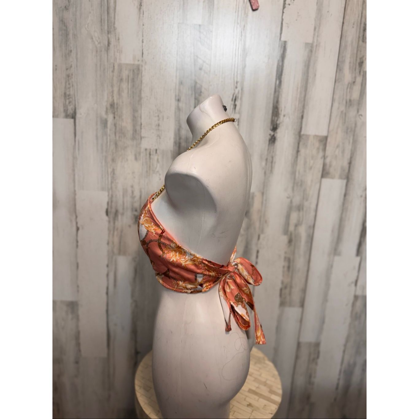 Other Penelope Boutique Satin Chain Halter Crop Top Pink Baroque Scarf Tie Back – Size M Size M / US 6-8 / IT 42-44 - 4 Thumbnail