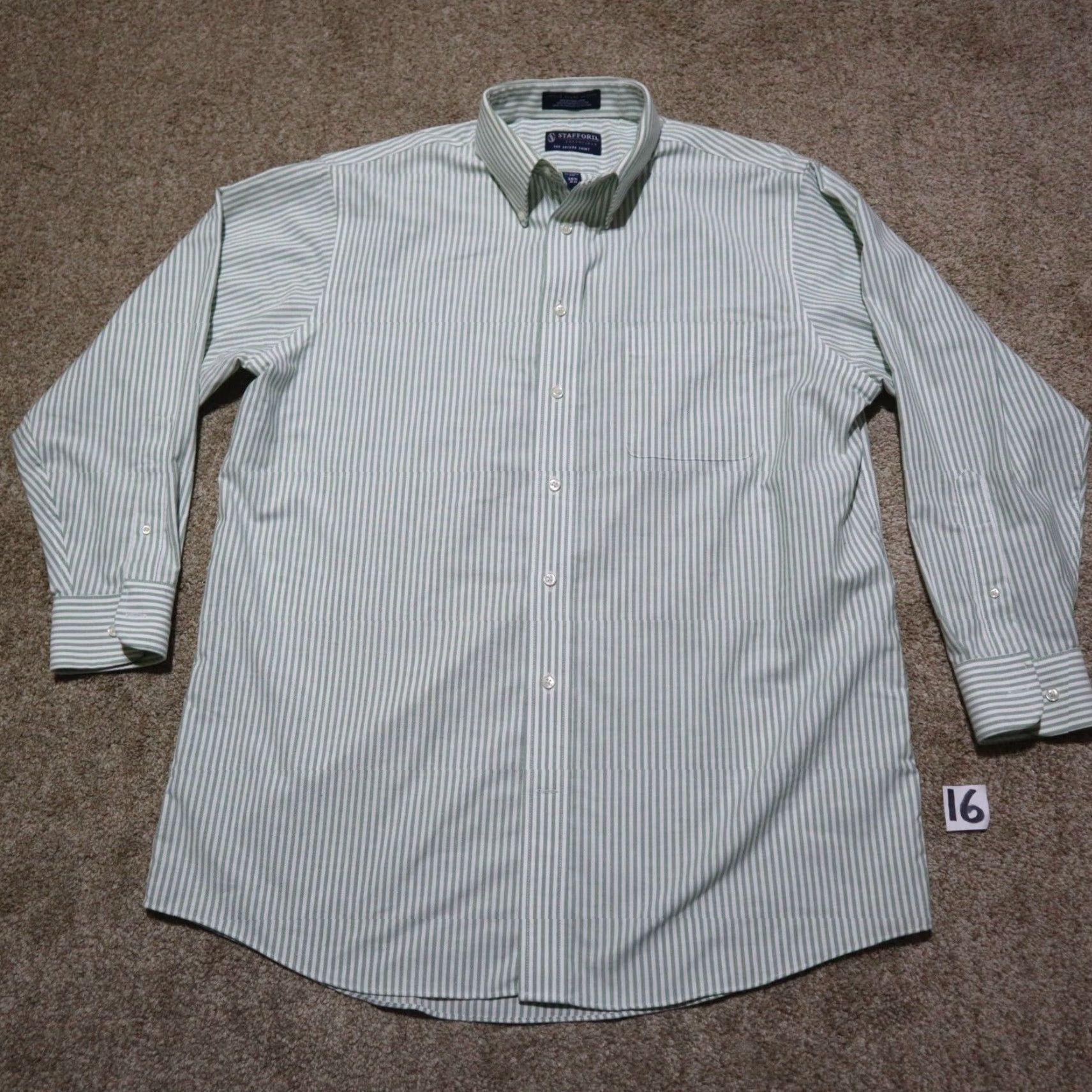 Stafford VINTAGE Stafford Green Striped Button-Up Shirt Long Sleeve Adult Medium Men's Size US L / EU 52-54 / 3 - 3 Thumbnail
