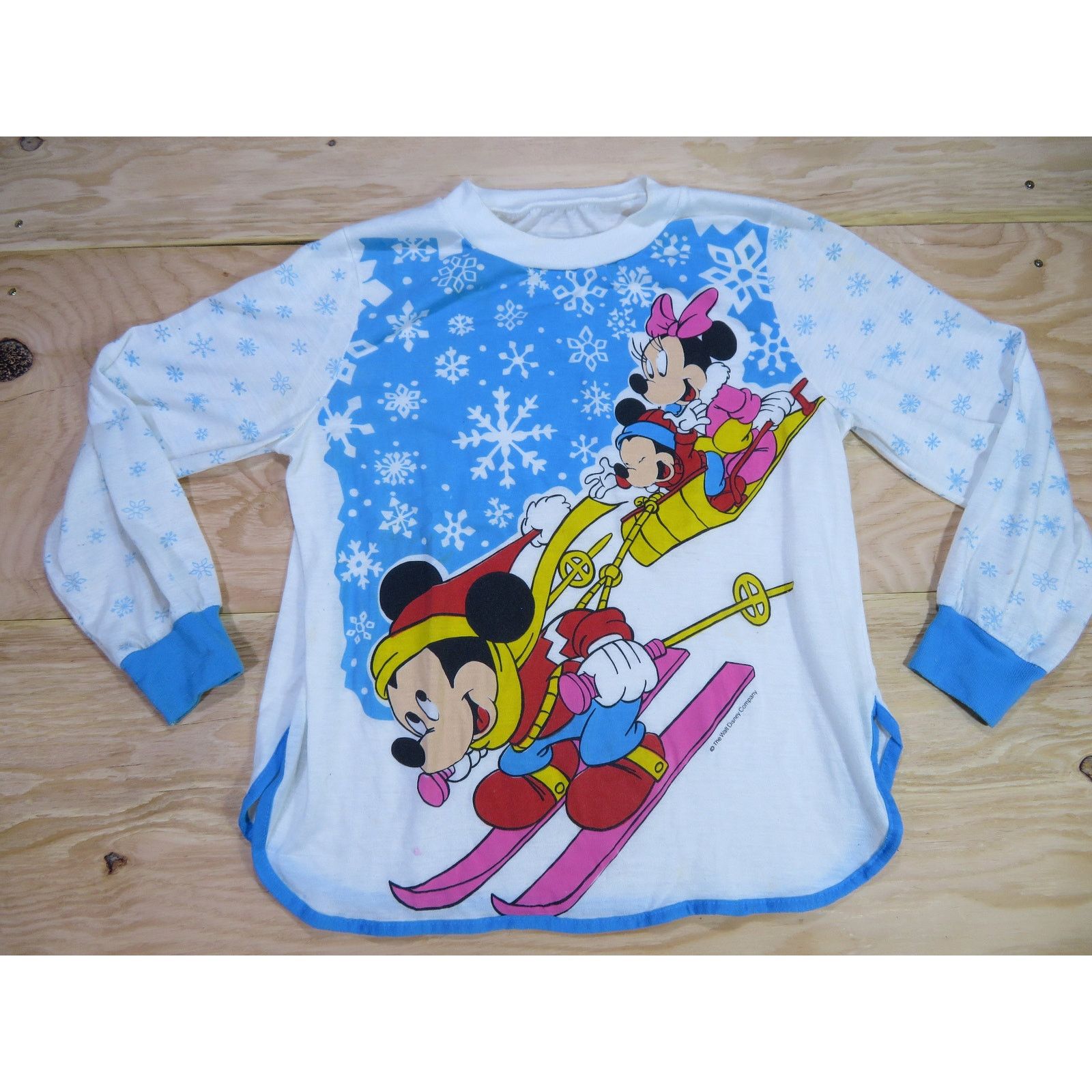 Other Mickey and Minnie Mouse Sled Skiing Sleeper Shirt White 80s Size S / US 4 / IT 40 - 1 Thumbnail