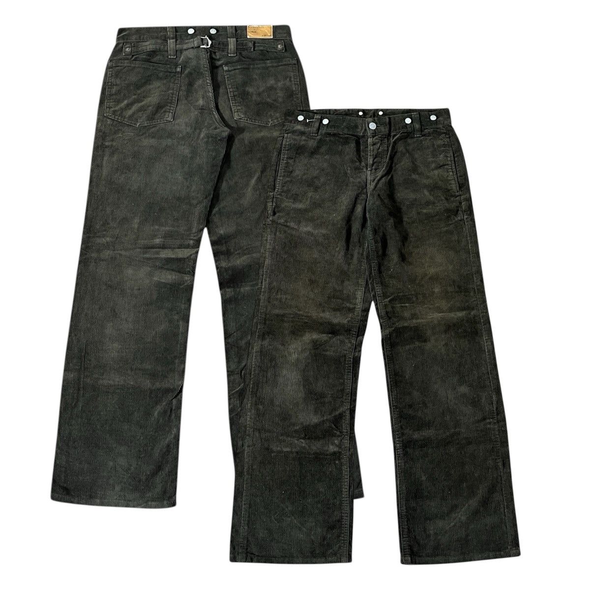 Margaret Howell Edwin x Margaret Howell Green Carduroy Pant Buckel Back Lgb Size US 29 - 1 Thumbnail
