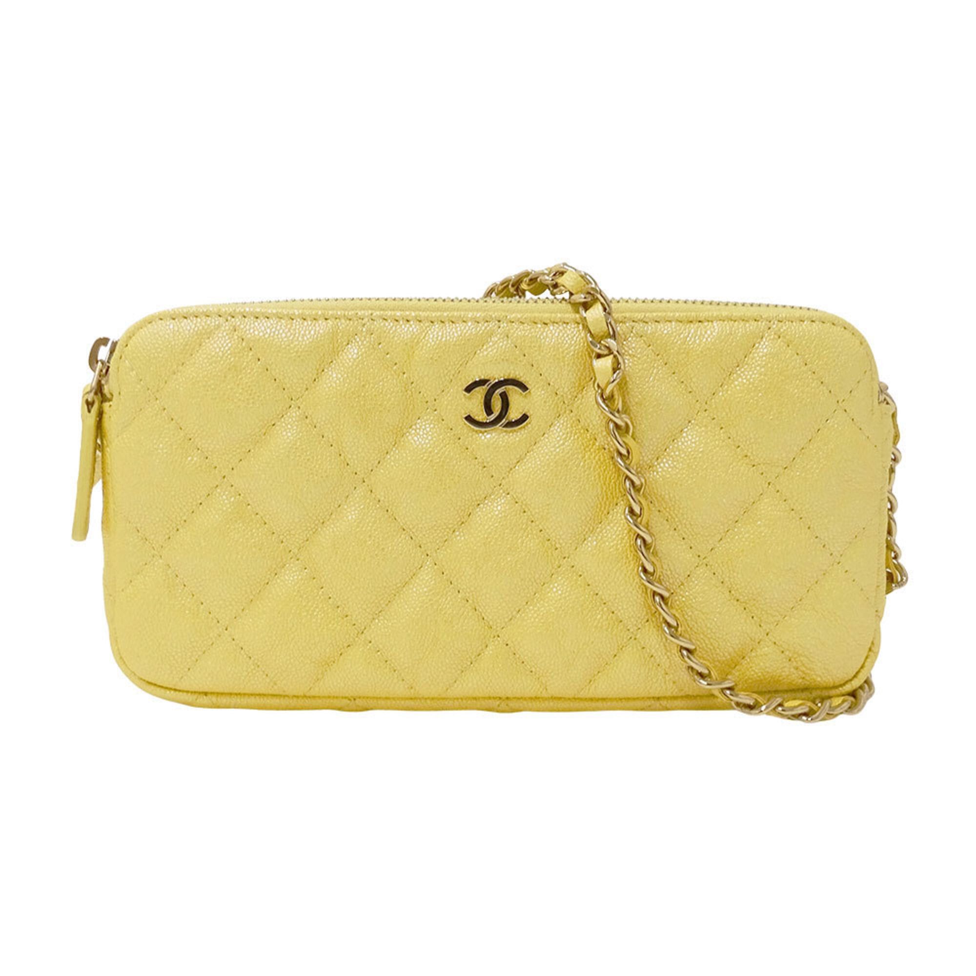 Chanel Chanel Women's Wallet, Brand Shoulder Matelassé Caviar Leather, Yellow, Gold Hardware, Chain Wallet Size ONE SIZE - 1 Thumbnail