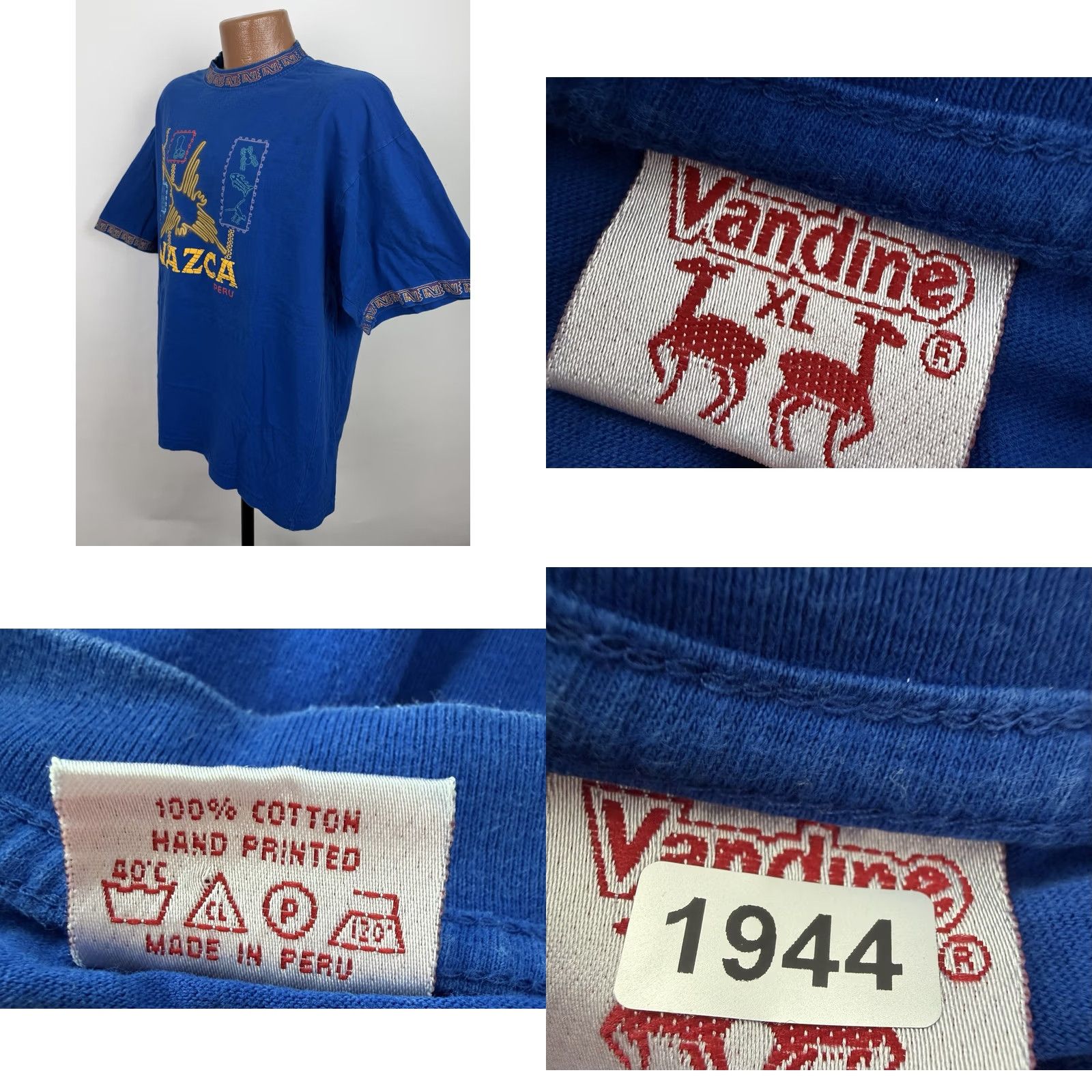 Vintage VINTAGE Peru Shirt Mens XL Nazca Lines Geometric Print Cobalt Souvenir Tee Size US XL / EU 56 / 4 - 8 Thumbnail