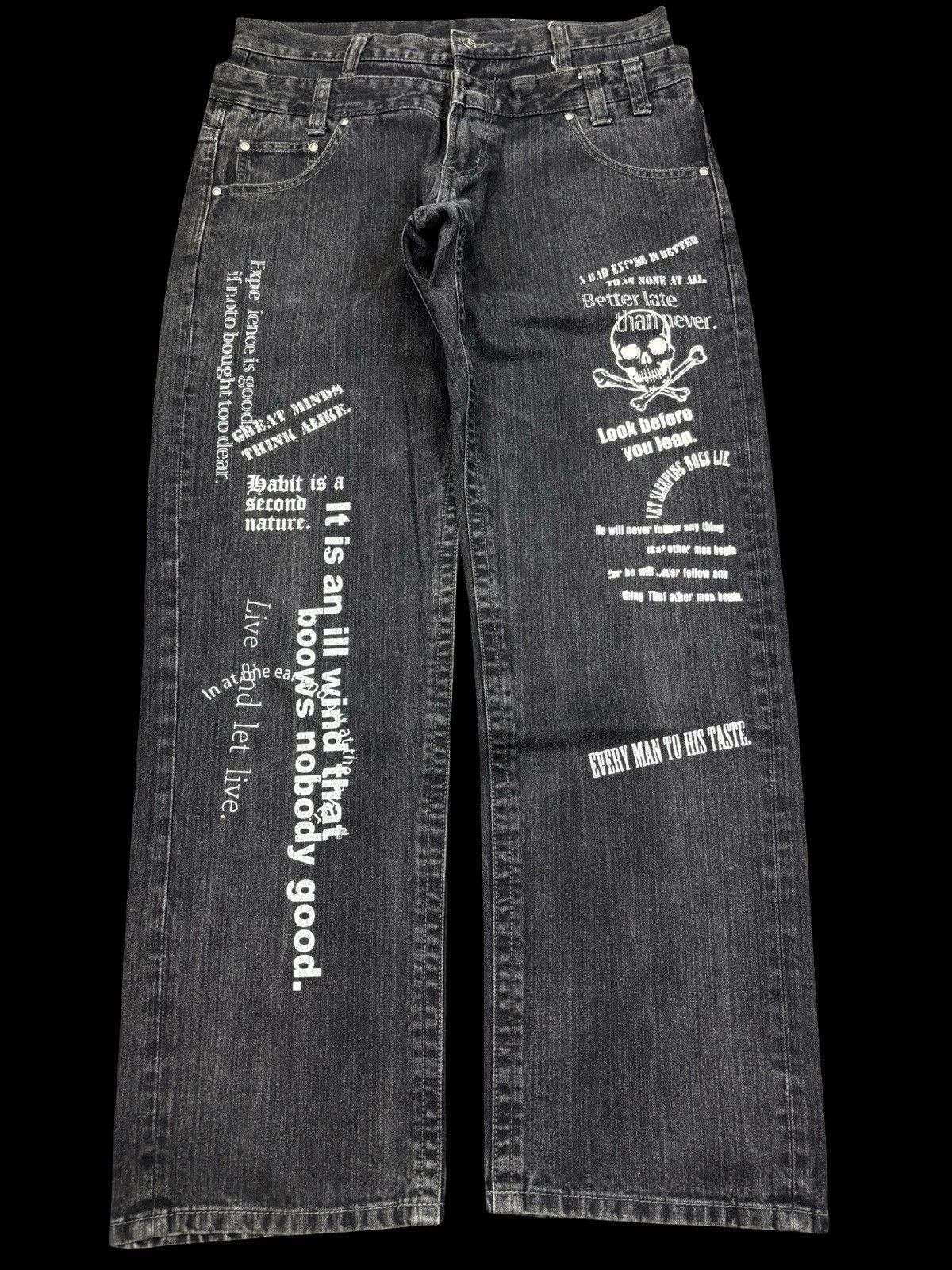 Japanese Brand Double Waist🔥Japanese Moto Skull Poem Junya Punk Denim F745 Size US 32 / EU 48 - 1 Thumbnail