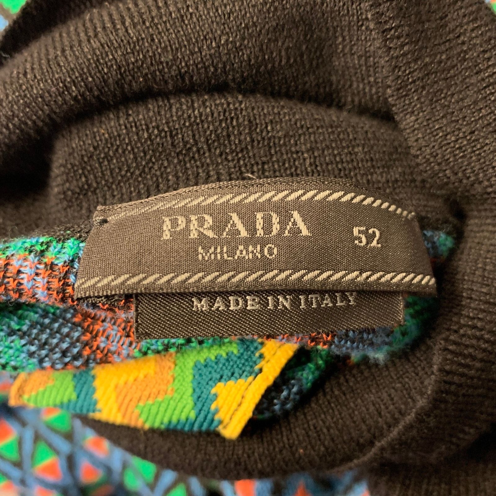 Prada PRADA Green Multi-Color Geometric Wool Poly Silk Sweater Size US L / EU 52-54 / 3 - 5 Thumbnail