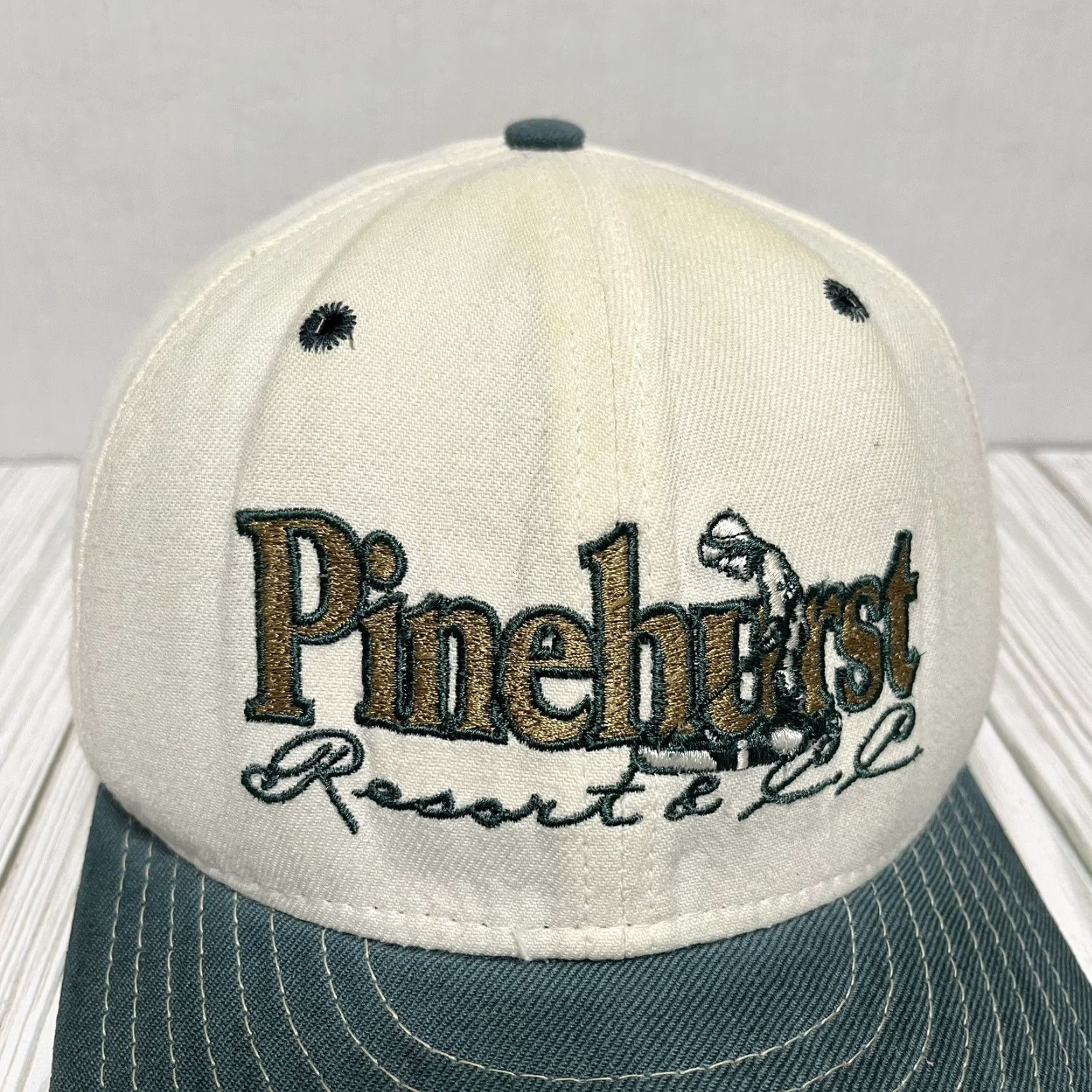 New Era VINTAGE New Era Pinehurst Hat Cap Fitted 7 3/8 59Fifty Golf Hat Mens Green USA 90s Golf Size ONE SIZE - 3 Thumbnail