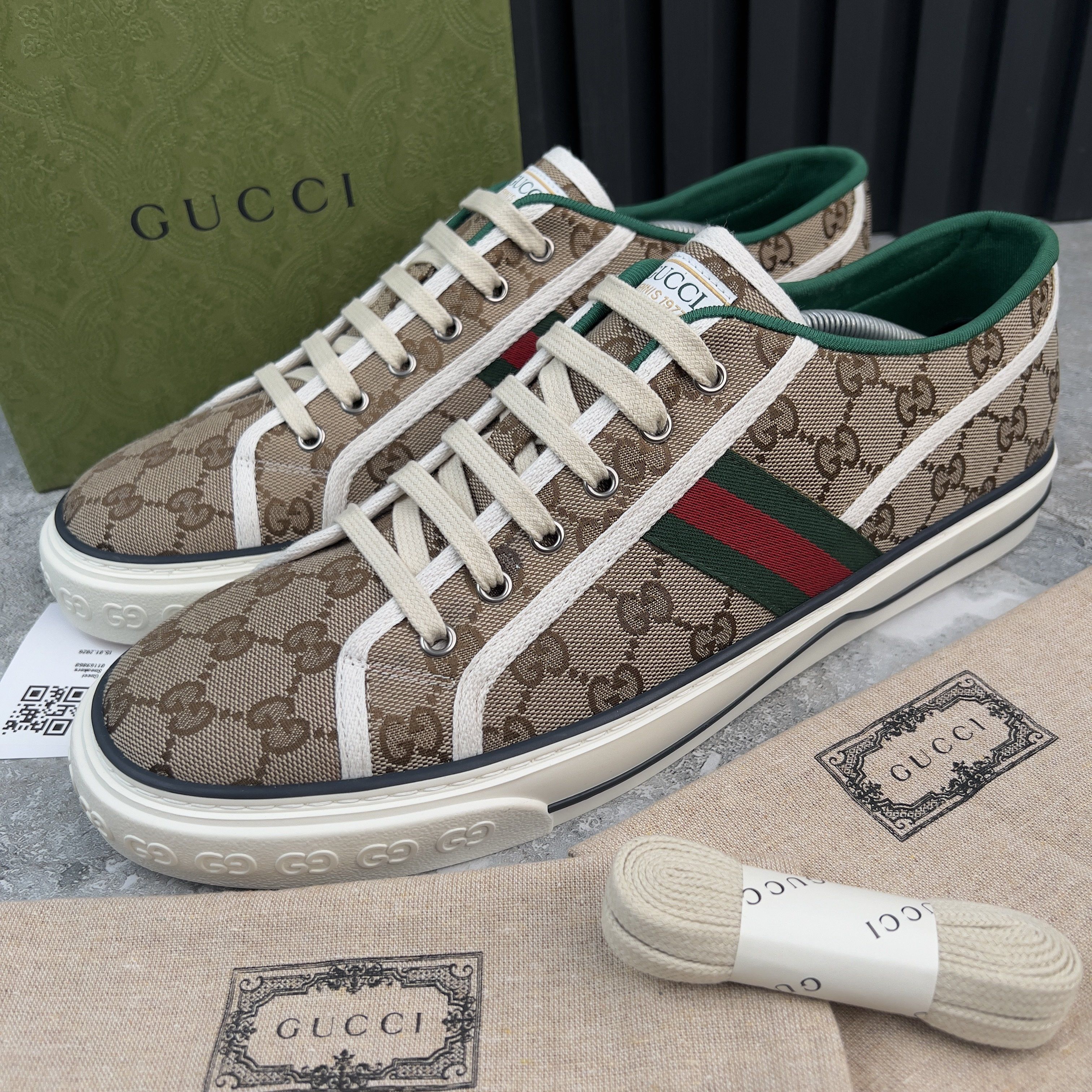 Gucci Tennis 1977 GG Low Top Sneakers Monogram Beige Fabric Size US 12.5 / EU 45-46 - 1 Thumbnail