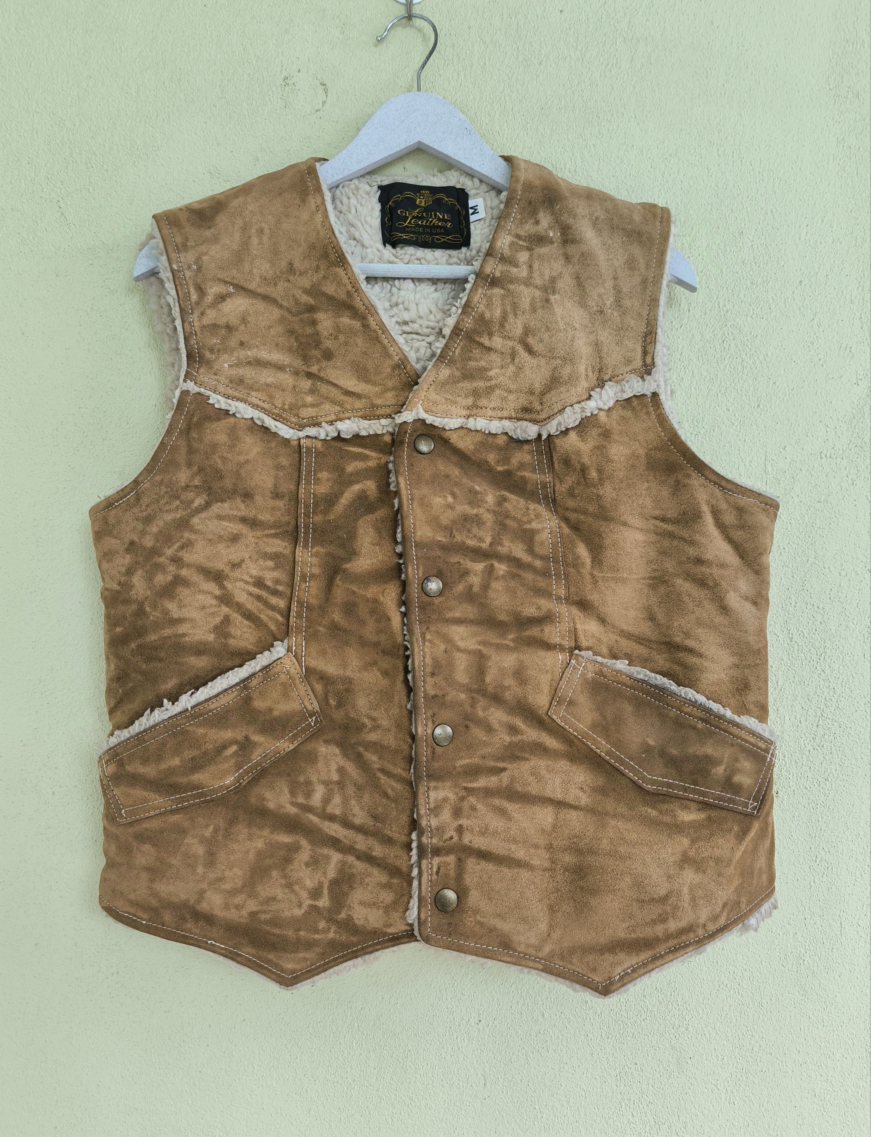 Vintage Vtg sheep leather snap button vest made in USA Size US S / EU 44-46 / 1 - 1 Thumbnail