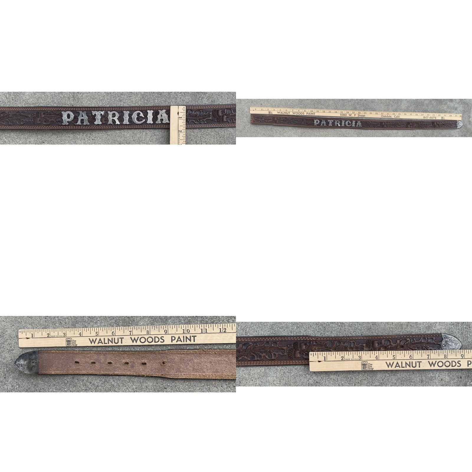 VINTAGE tooled leather belt PATRICIA silver belt tip STERLING MEXICO