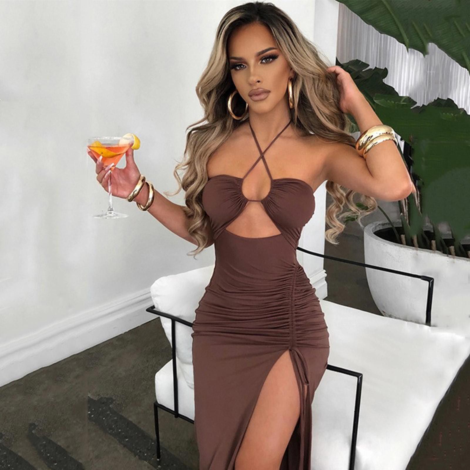 The Unbranded Brand Sexy Lace-up Split Dress Summer Y2K Party Long Dresses Size ONE SIZE - 2 Thumbnail