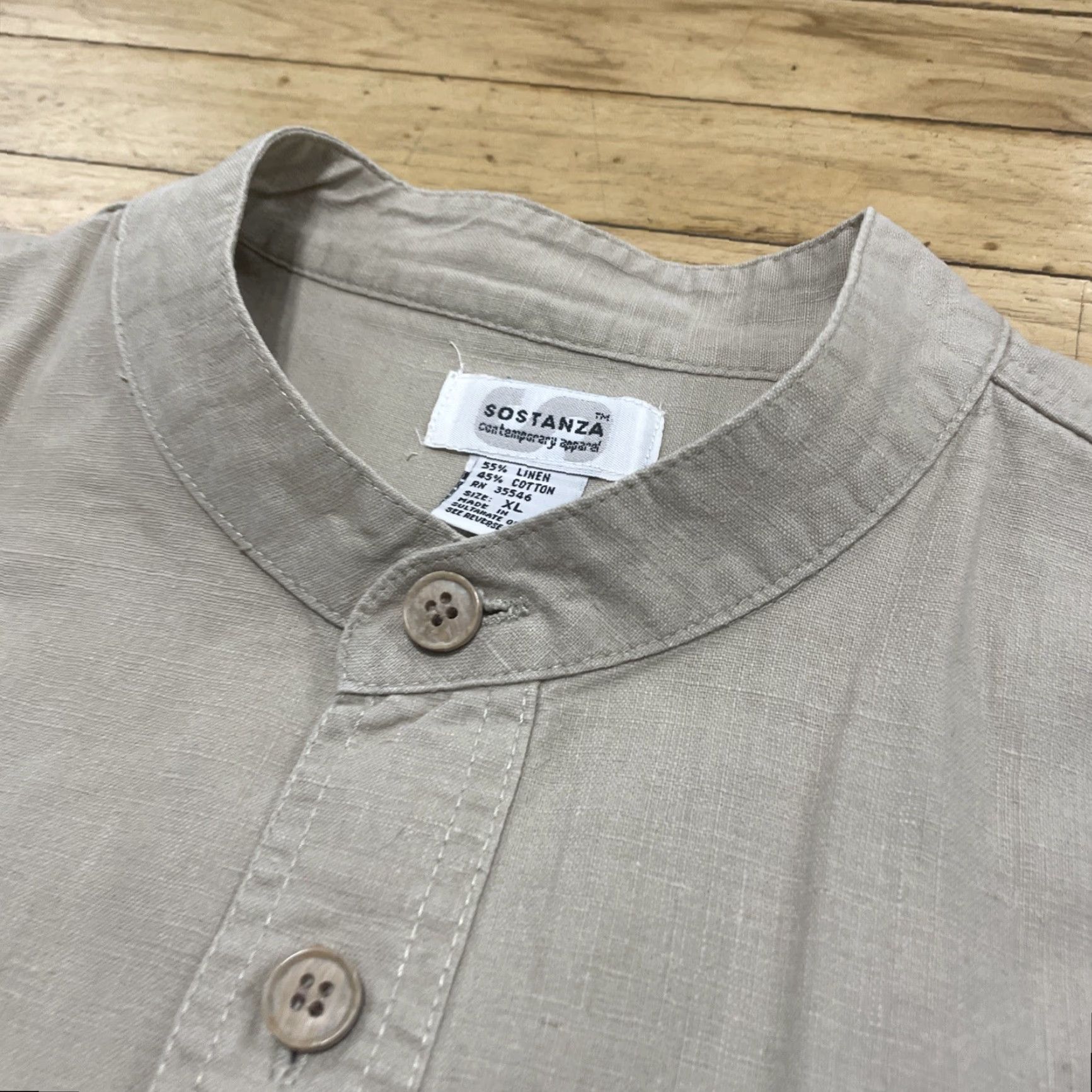 Vintage VINTAGE Sostanza Linen Shirt Men XL Beige No Collar Long Sleeve 90s Size US XL / EU 56 / 4 - 3 Thumbnail
