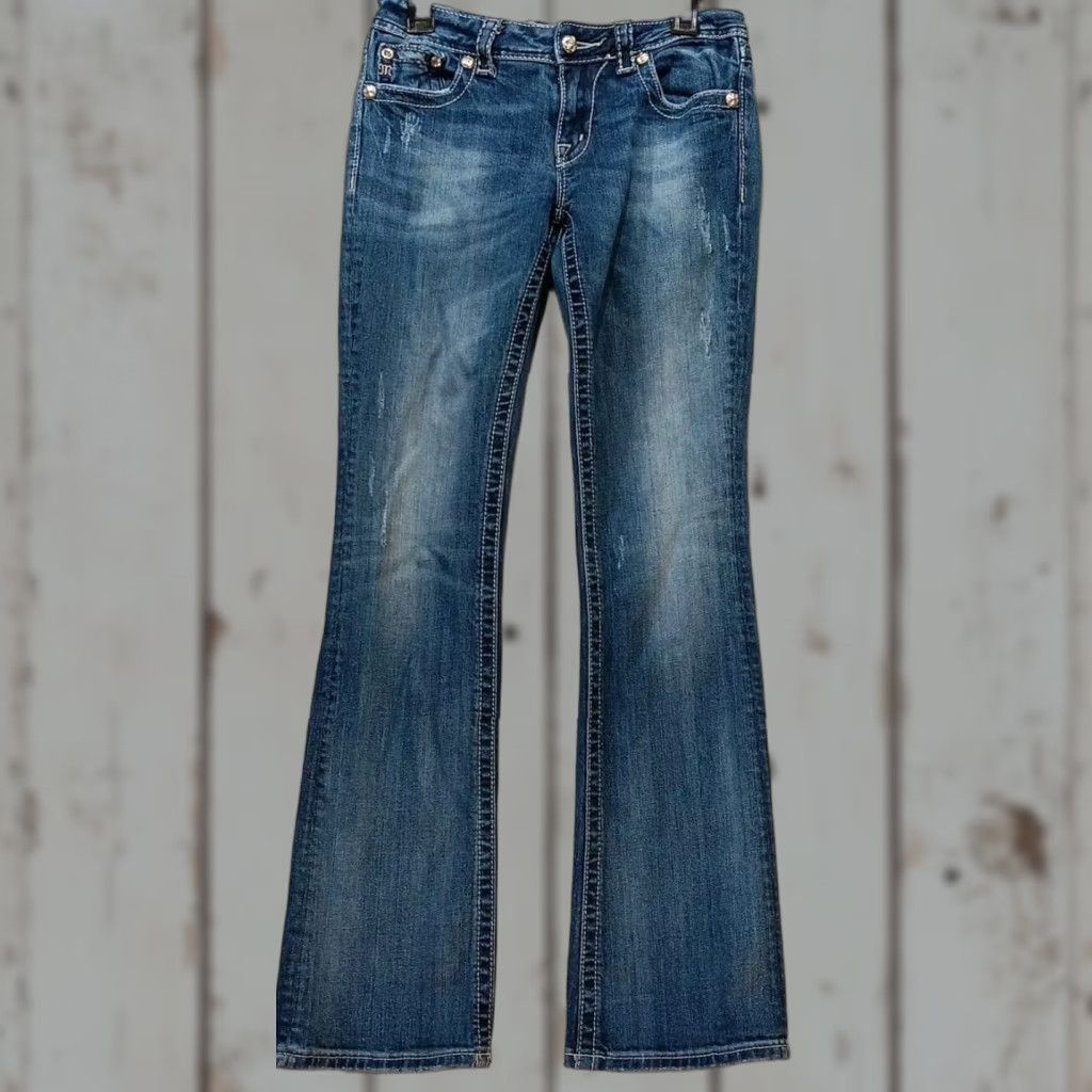 Miss Me Miss Me Jeans Women's Bootcut Denim 28x31 Blue Distressed Low Rise Embroidered Rhinestone Studded 5-Pocket JW5367B3 Womens Jeans Size 28" / US 6 / IT 42 - 1 Thumbnail