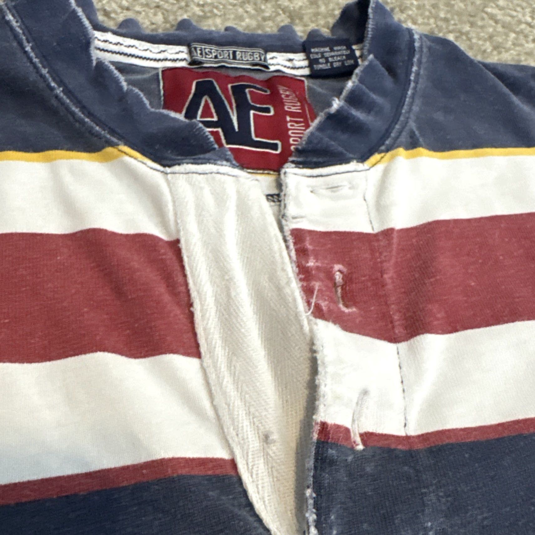 American Eagle Outfitters VINTAGE American Eagle Sport Rugby Striped Red White Blue Long Sleeve Henley T-Shirt Mens L Size US L / EU 52-54 / 3 - 6 Thumbnail