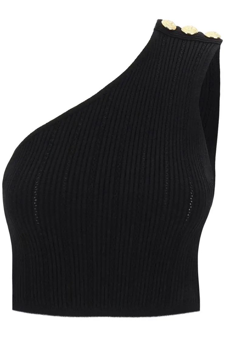 image of Balmain O1S22I1N0424 One-Shoulder Crop Top In Black, Women's (Size Small)